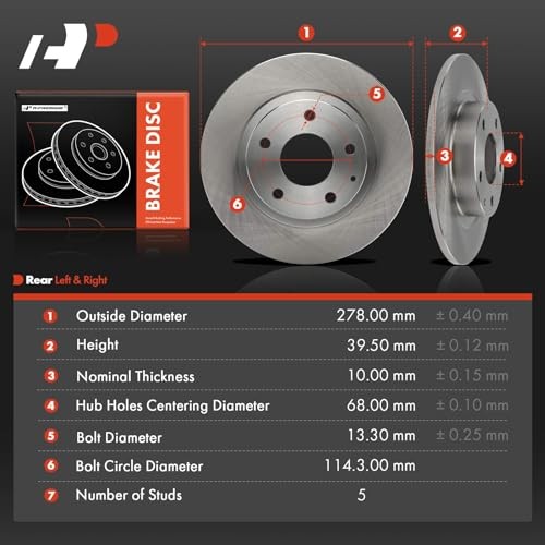 10.94 inch (278mm) Disc Brake Rotors Compatible with Select Mazda Rear Solid