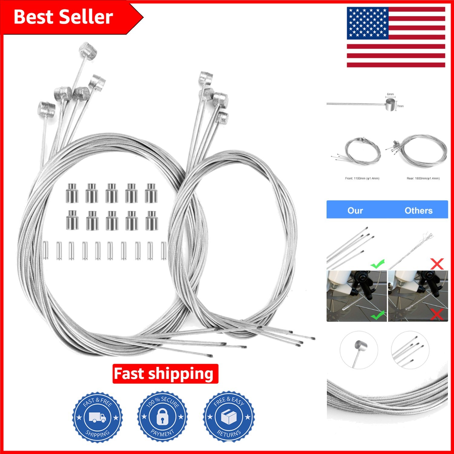 Complete Bike Brake Line Kit – 10PCS Zinc-Coated Cables for Smooth Performance