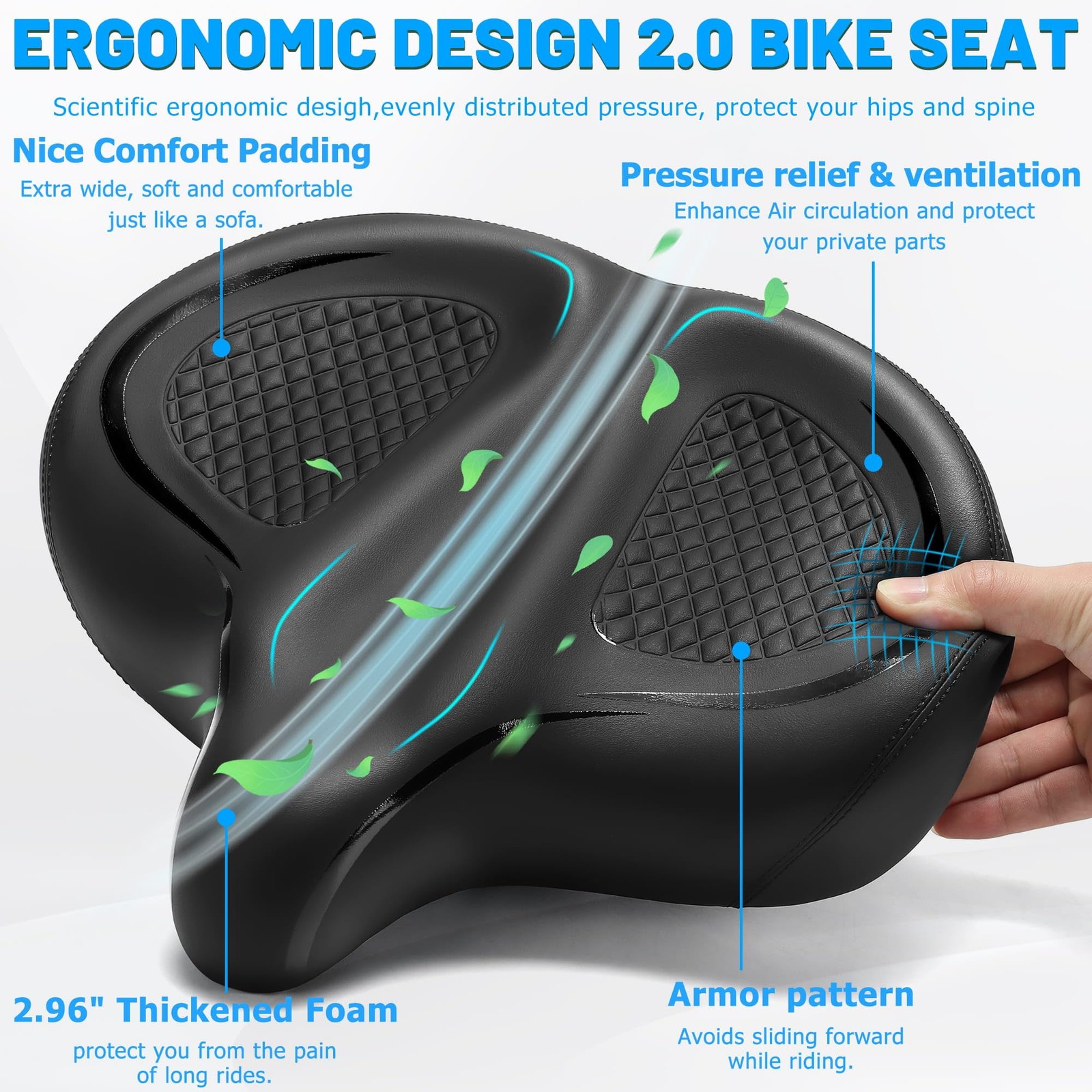 CDYWD Oversized Bike Seat for Men & Women Comfort Wide, Soft Padded Bicycle S…