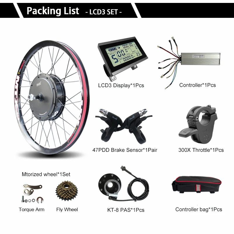 48V72V 1000W-3000W Electric Bicycle Rear Gearless Hub Motor Conversion Kit