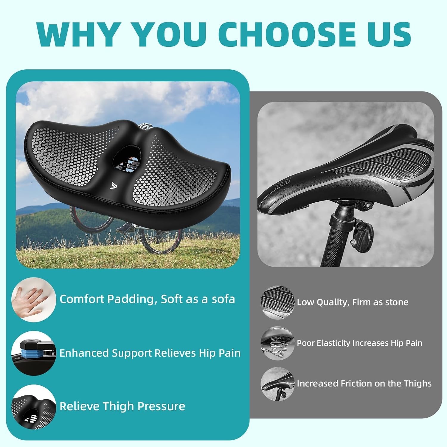 Extra Wide Noseless Bike seat Cushion for Men Women Memory Foam Filling Large…