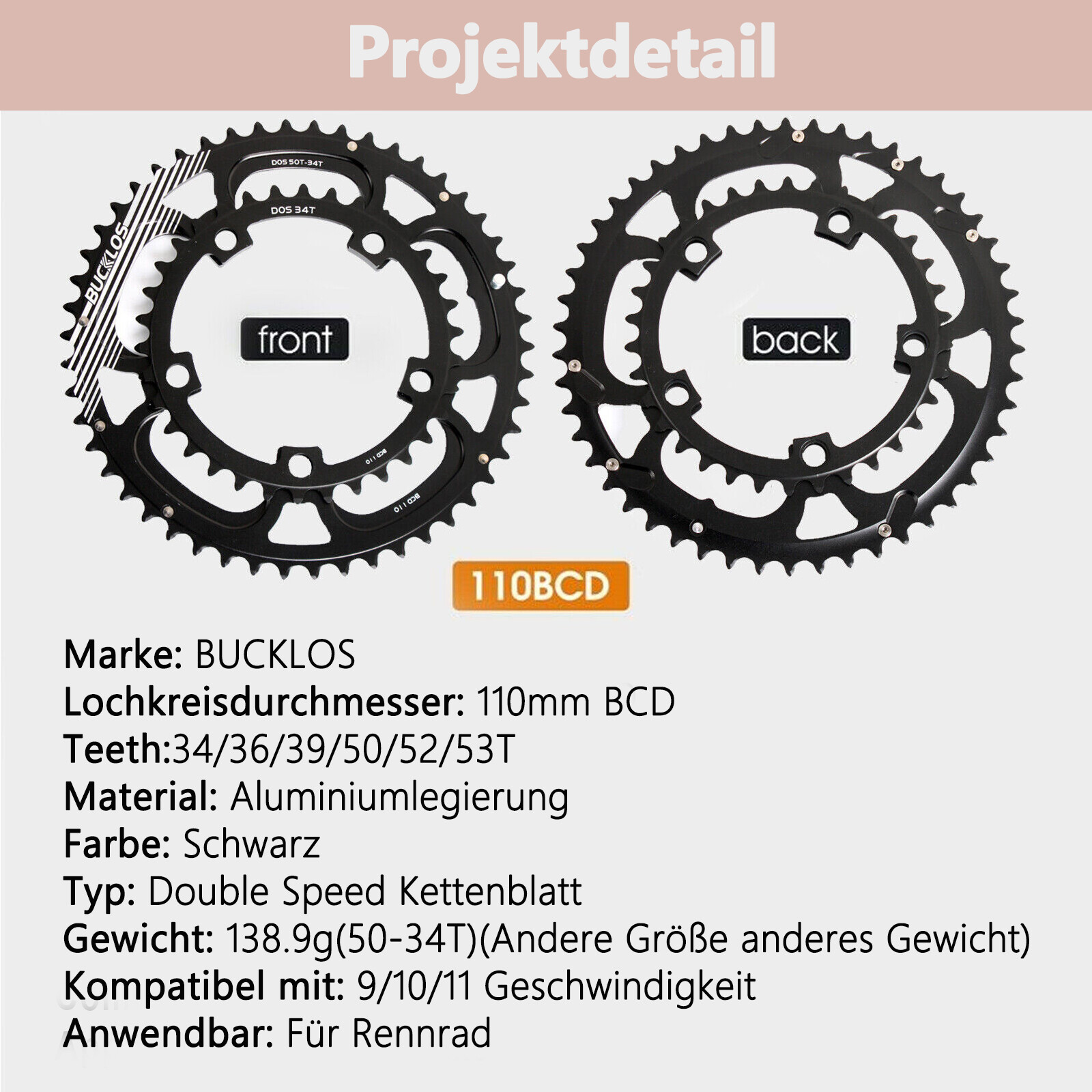 110BCD Road Bike Chainring Double Speed 50/34T 52/36T 53/39T for 8/9/10/11S US