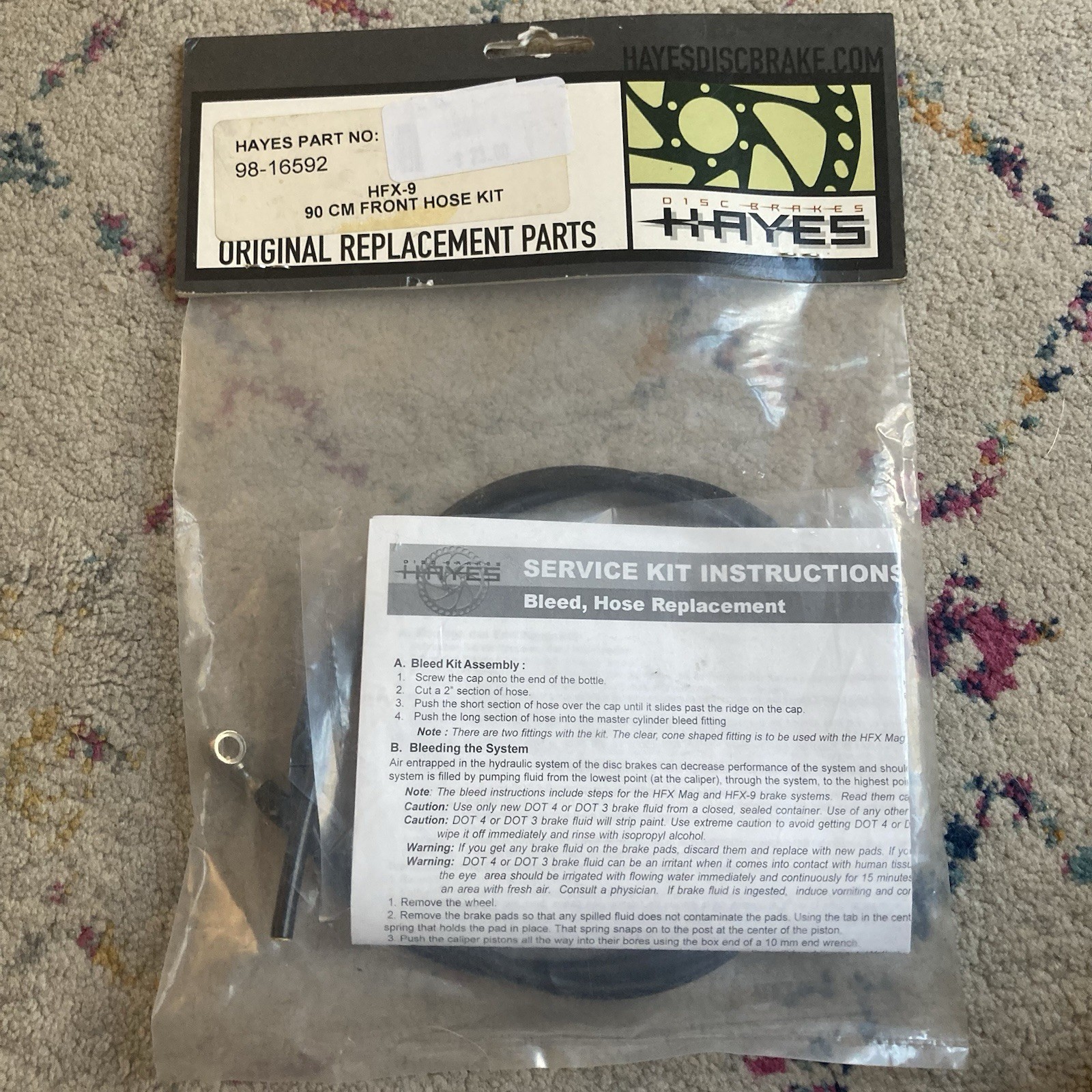 Hayes disc brake HFX-9 90cm front hose kit #98-16592 NOS bicycle hydraulic