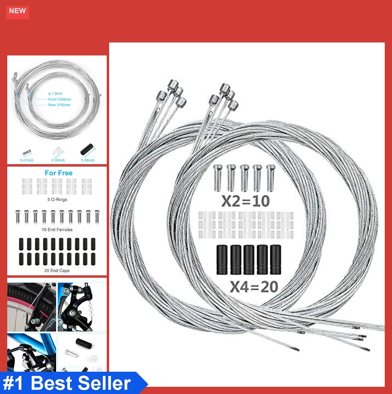 10 Pack Bike Shift Cable Kit 2.1m Zinc Coated Stainless Steel for Mountain Road