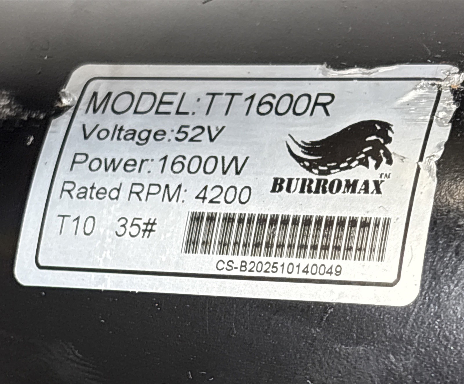 Burromax TT1600R 52V 1600W Brushless Motor Rated RPM 4200