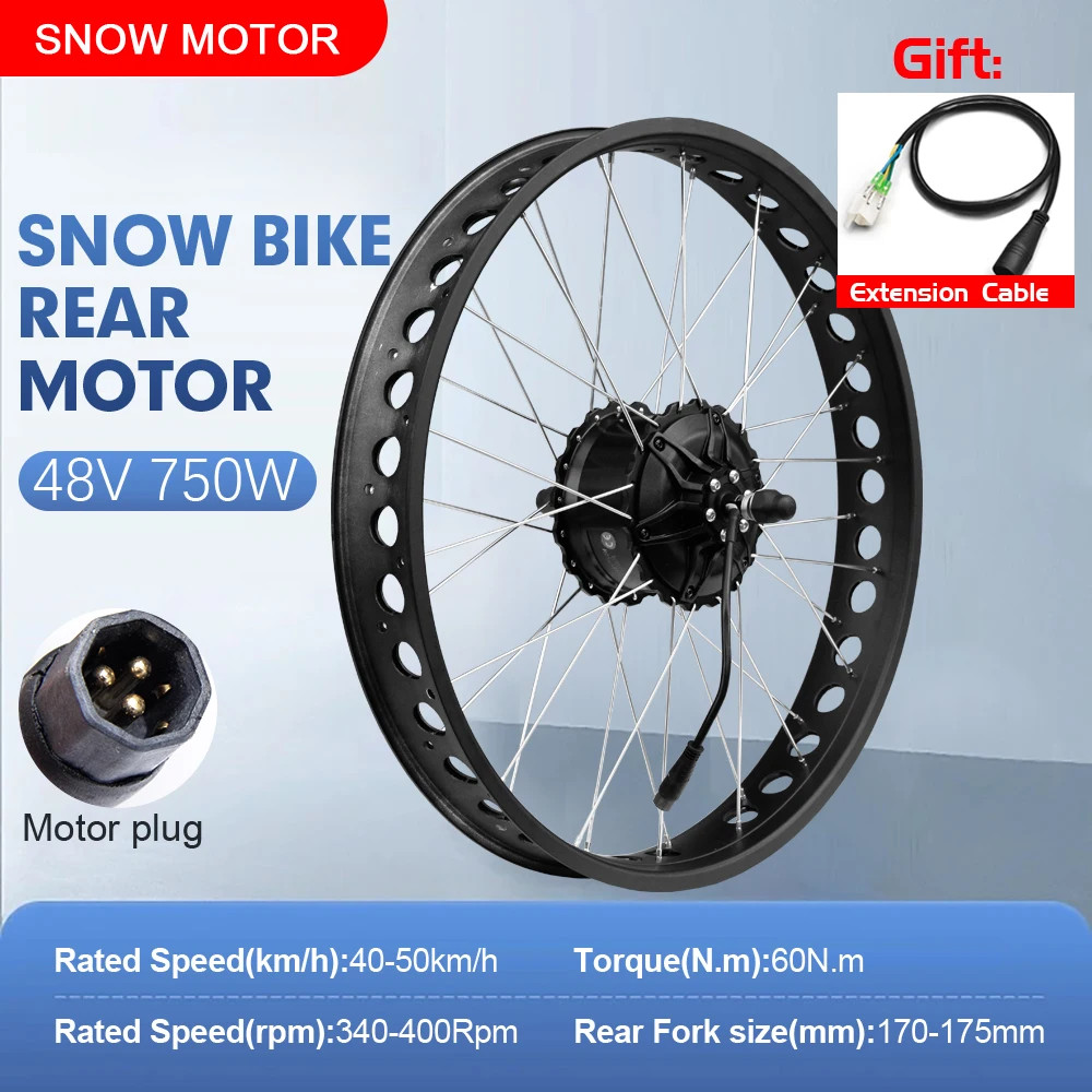48V 750W 20/24/26×4.0er Fat Tire Rear Brushless Hub Motor Wheel for Snow E-bike