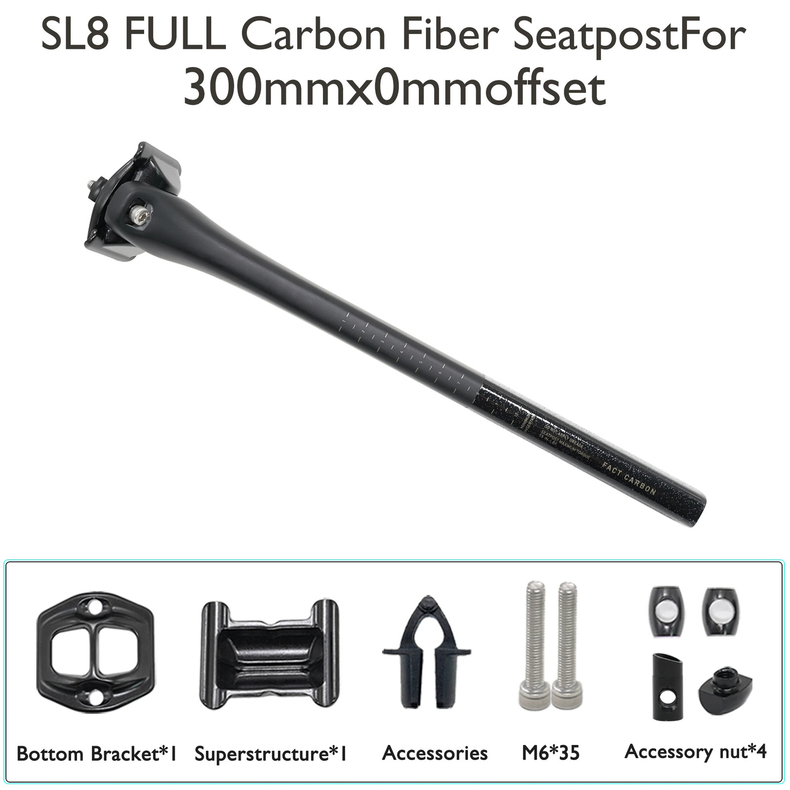 Carbon Fiber Seatpost Ultralight Road Bike Seatpost Matte 300mm/380mm 0mm Offset