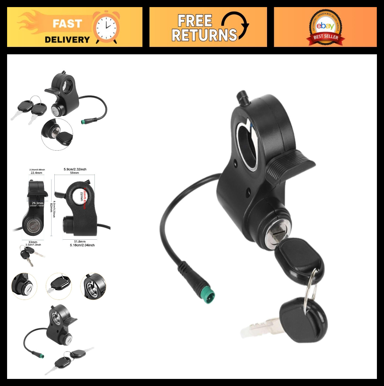 Electric Bike Accelerator Thumb Throttle – Sturdy 5-Pin Locking Repair Part