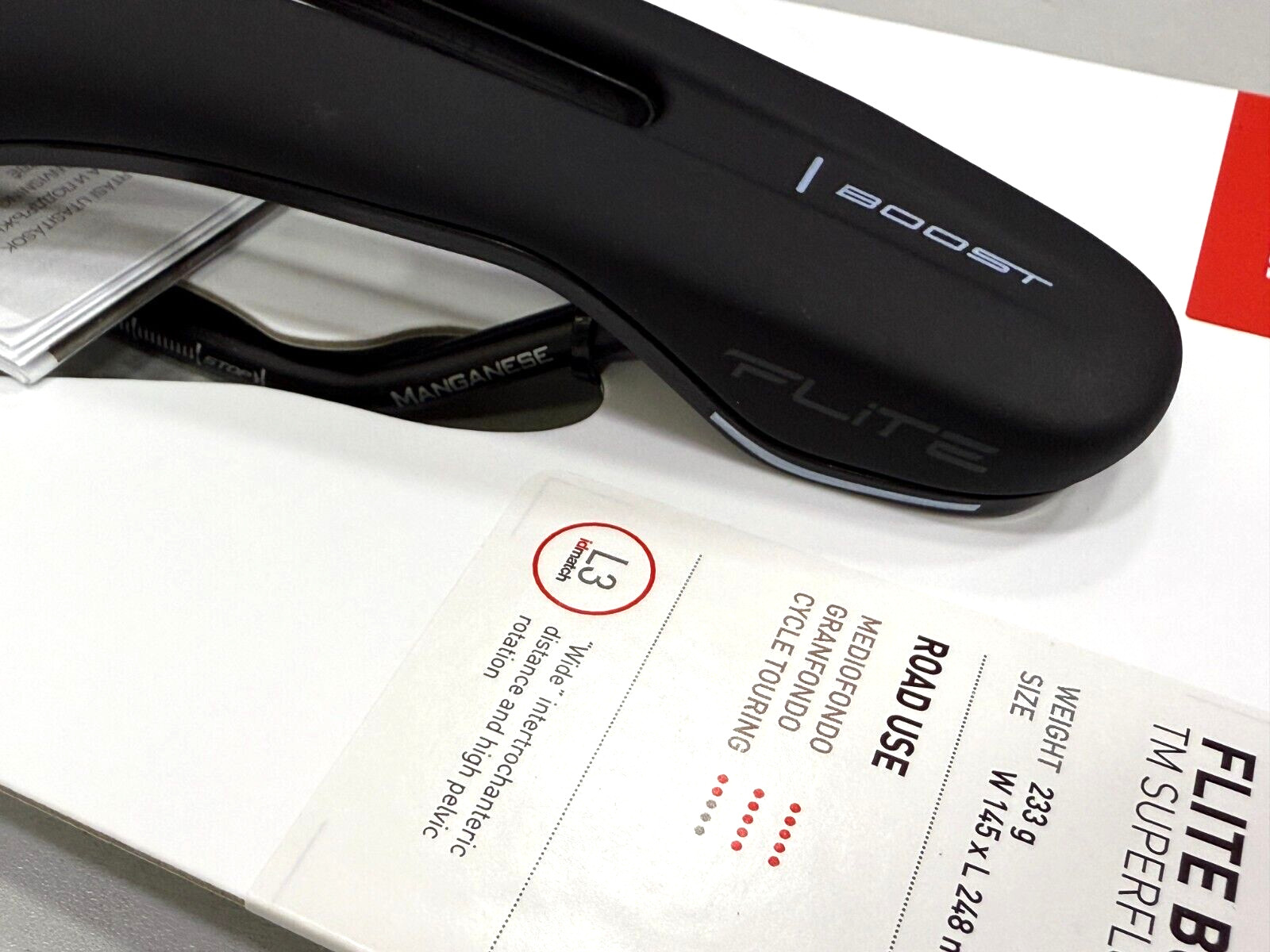 Selle Italia Flite Boost TM Superflow Manganese Rail Saddle L3 (145x250mm) Black