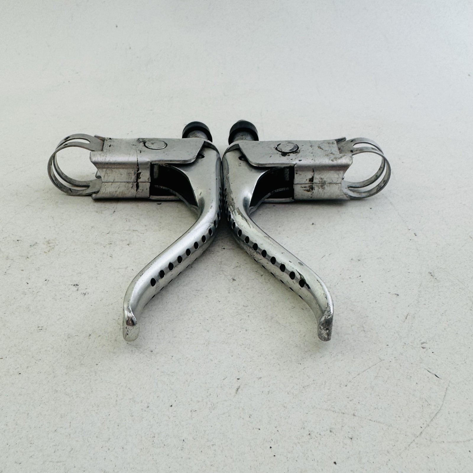 Vintage Dia-Compe Brake Levers Pair 4-Finger Drilled Flat Bar Silver Bike A98