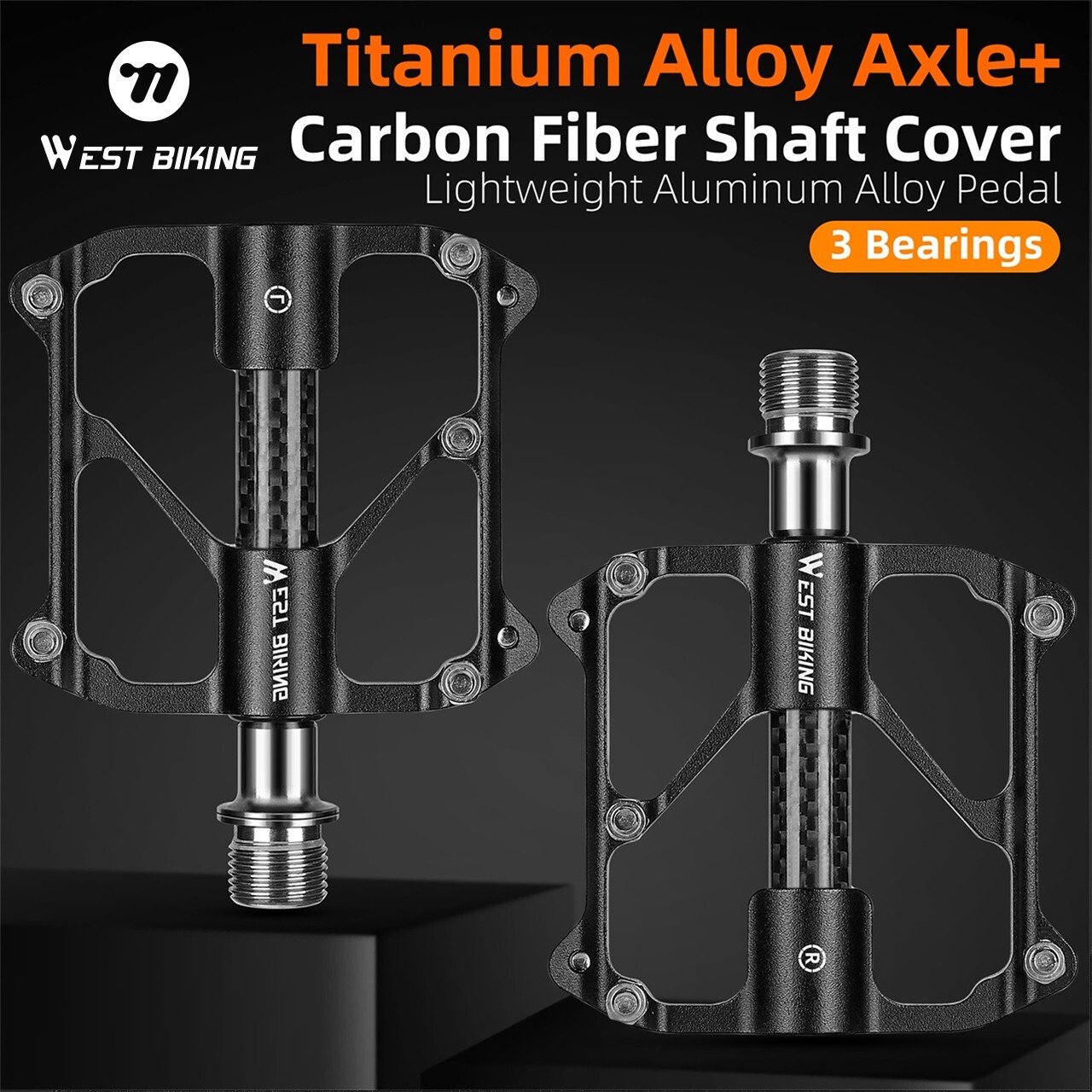 WEST BIKING 3 Bearings Bike Pedals Titanuim Axle Carbon Cover Bicycle Pedals
