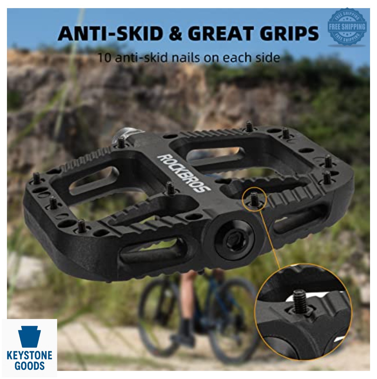 MTB Bike Pedals Wide Platform Nylon Composite 9/16 Inch Cr-Mo Steel Spindle