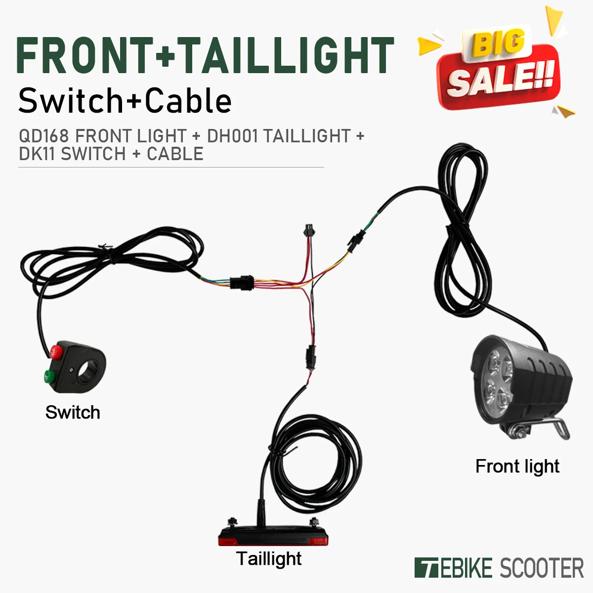 Electric Bike Front Brake Rear Light Set for 12V-72V Battery Headlight Switch