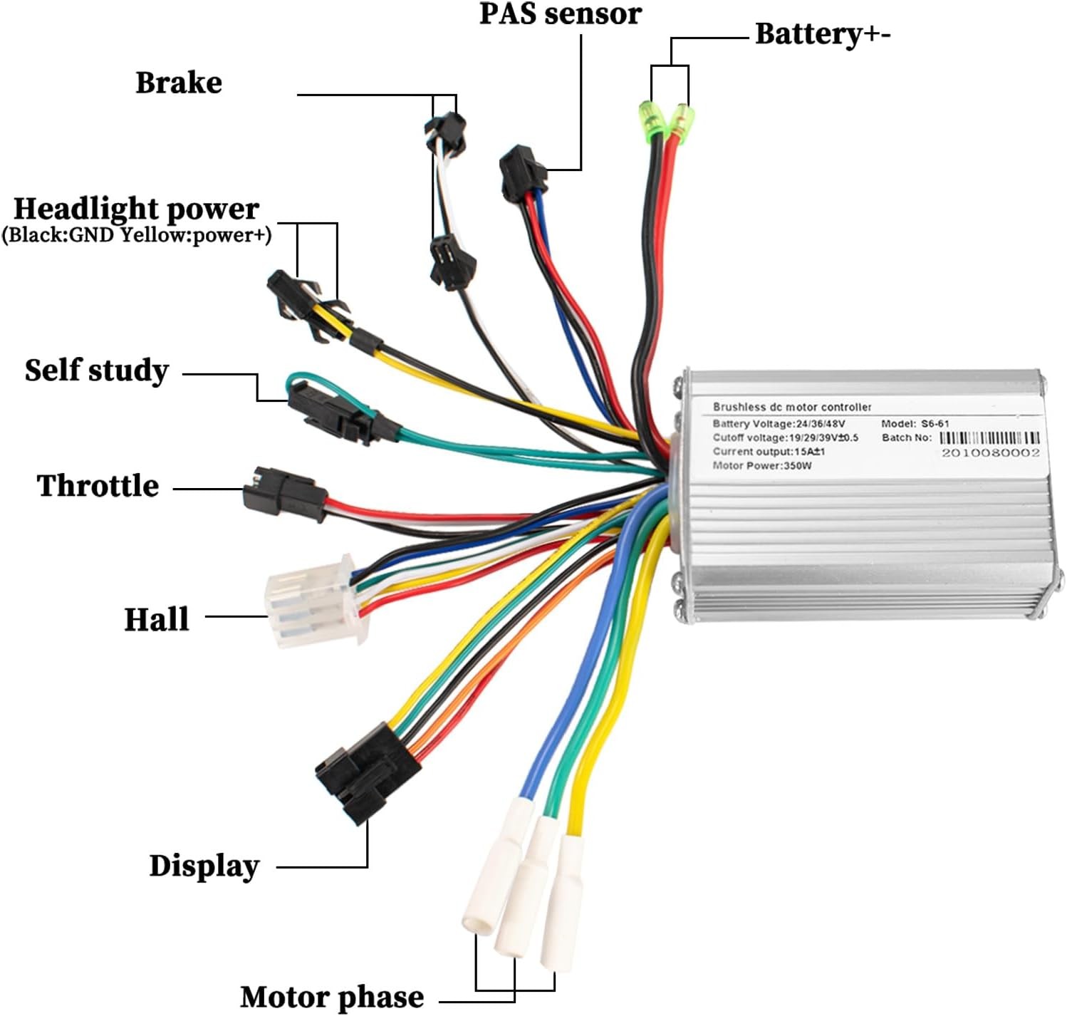 24V 36V 48V Electric Bike Controller Kit 17A 350W Brushless Motor Controller and