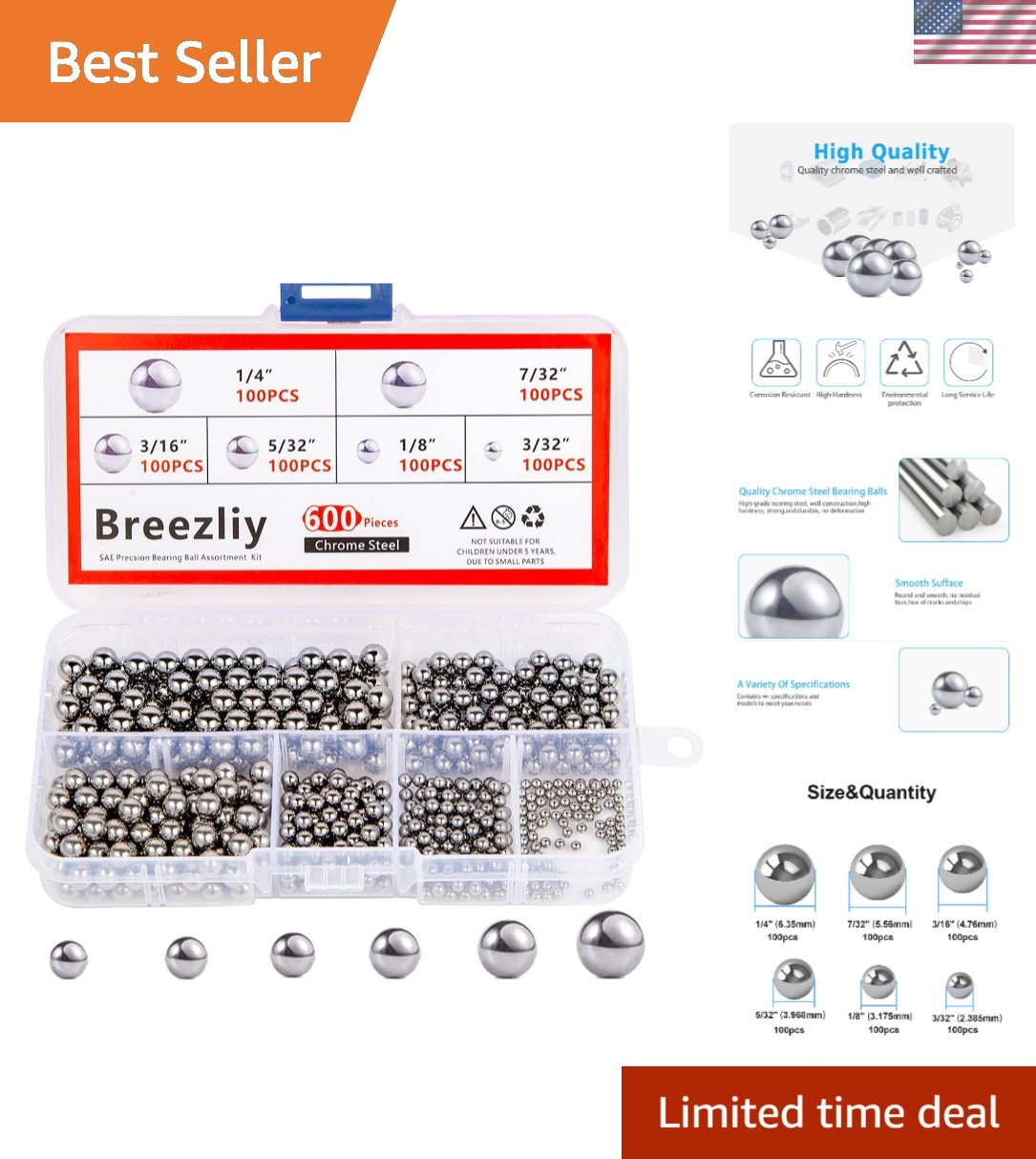 High Hardness 600-Piece Assorted Bearing Balls Set – Ideal for Crafts & Repairs