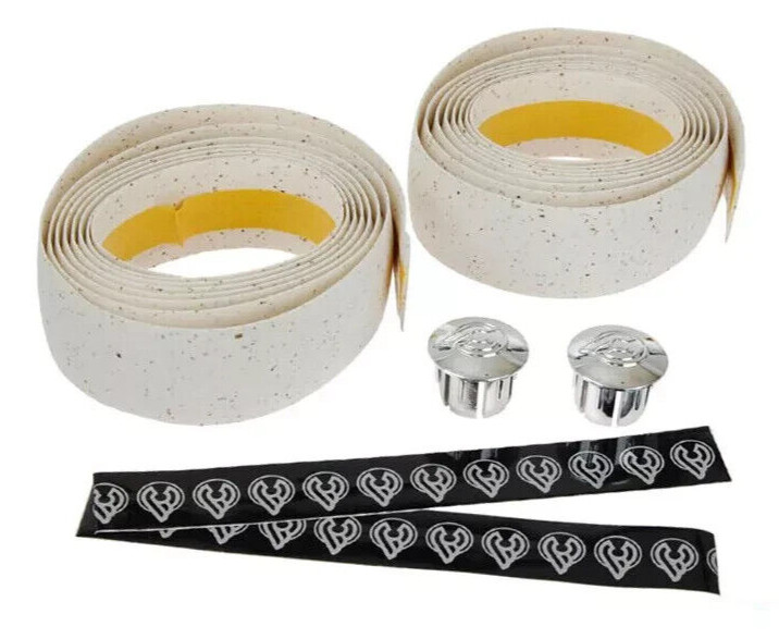 NOS VINTAGE Genuine Cinelli CORK Handlebar Tape WHITE Chrome Plugs MADE in ITALY