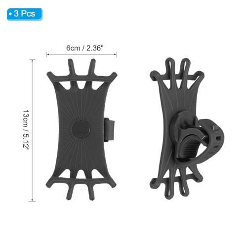 3Pcs Bike Phone Mount, 360° Rotation Silicone Motorcycle Phone Holder Black