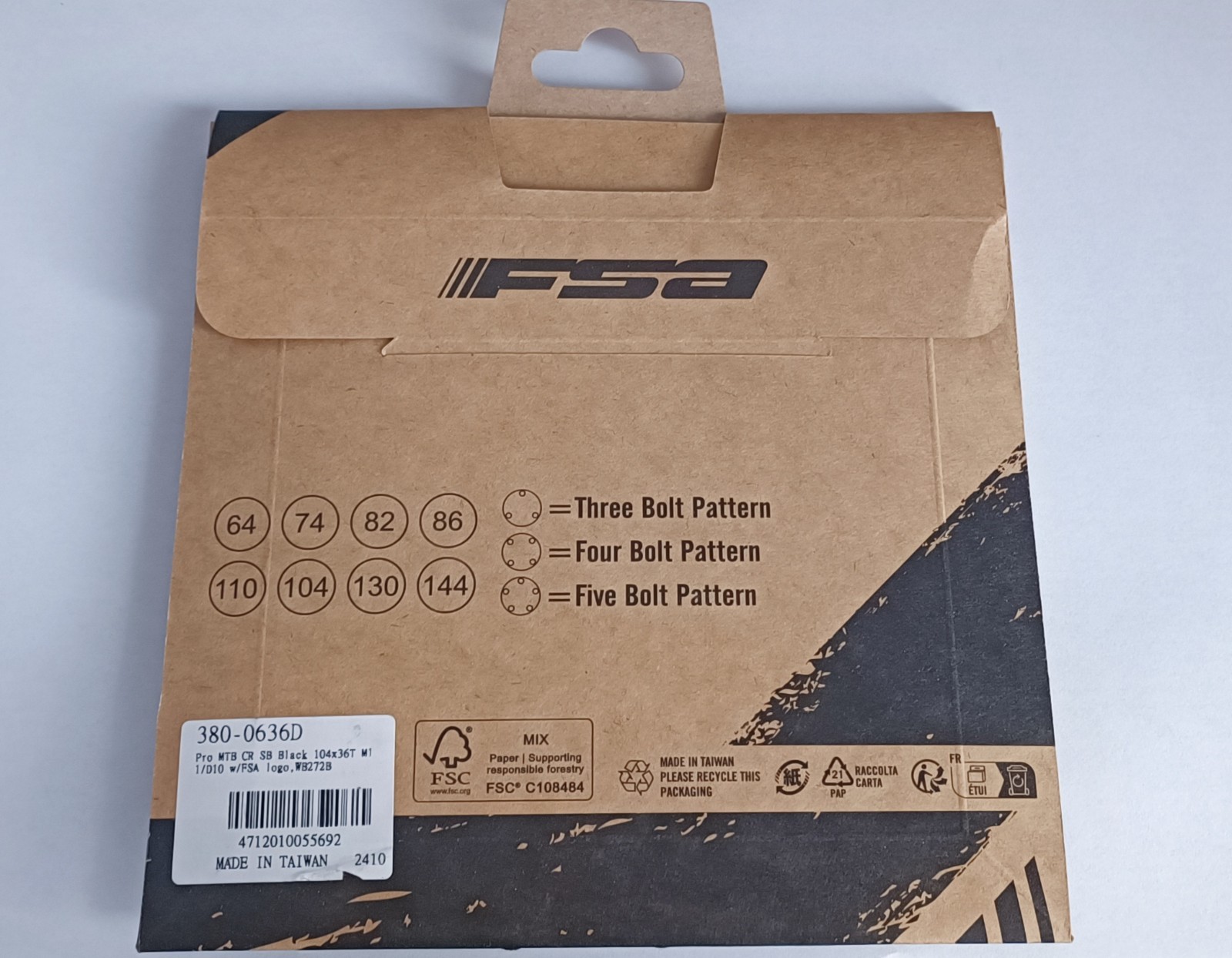 FSA chainring Pro MTB e-bike 36T 104 BCD alloy 4 holes bolts 104×36 black WB272B