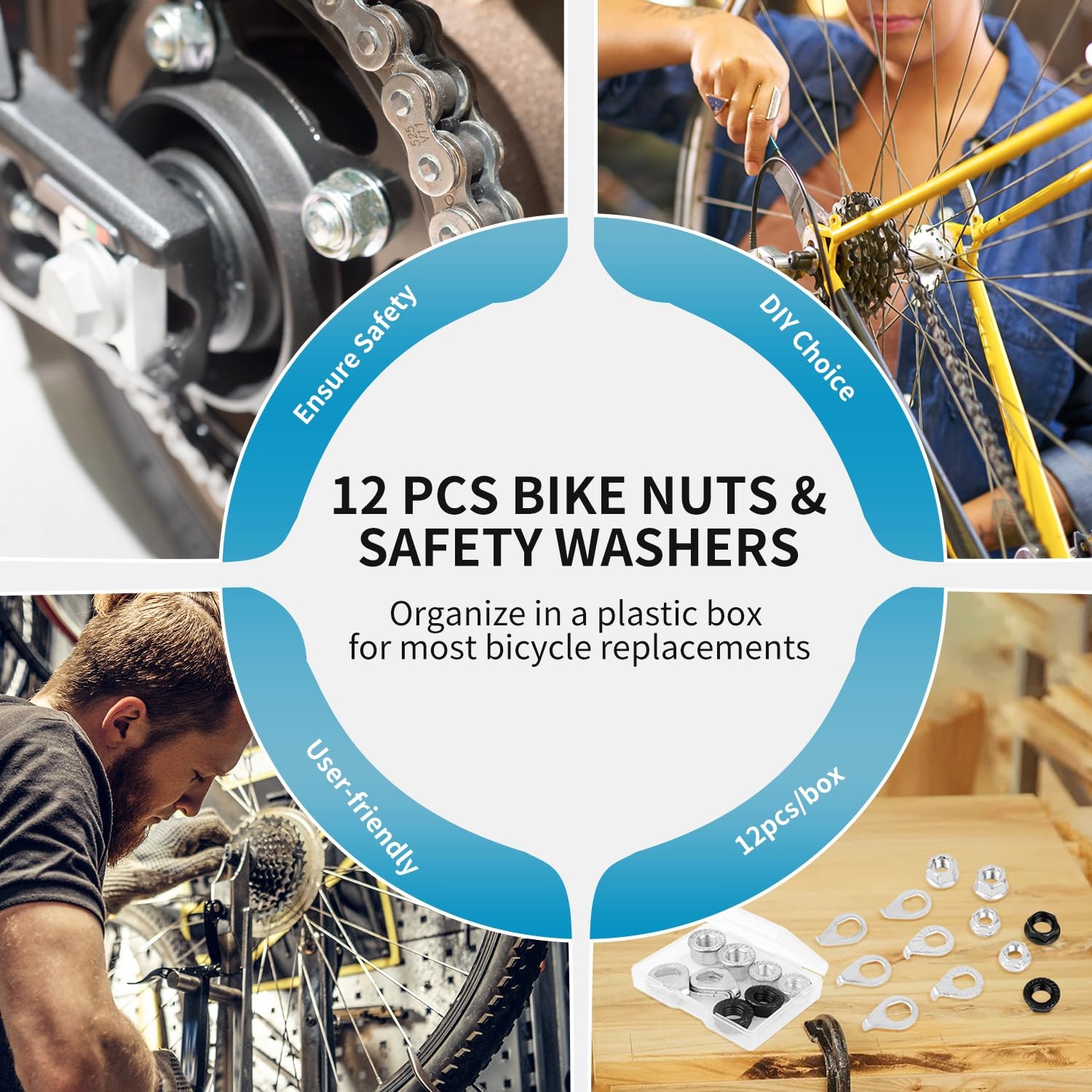12PCS Bicycle Axle Nuts and Safety Washers, 3 Size M8 M9.5 M10 Bike Wheel Nut…