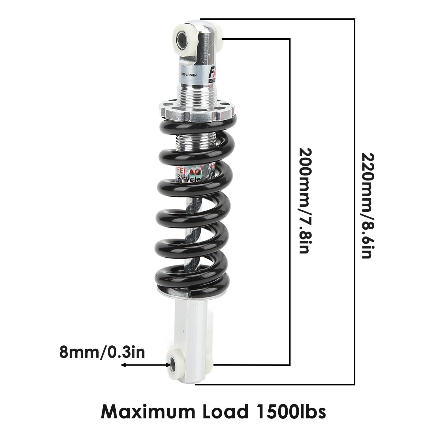 Bike Rear Shock Absorber 200mm 1500lbs 8mm Hole Universal Electric Scooter Da…