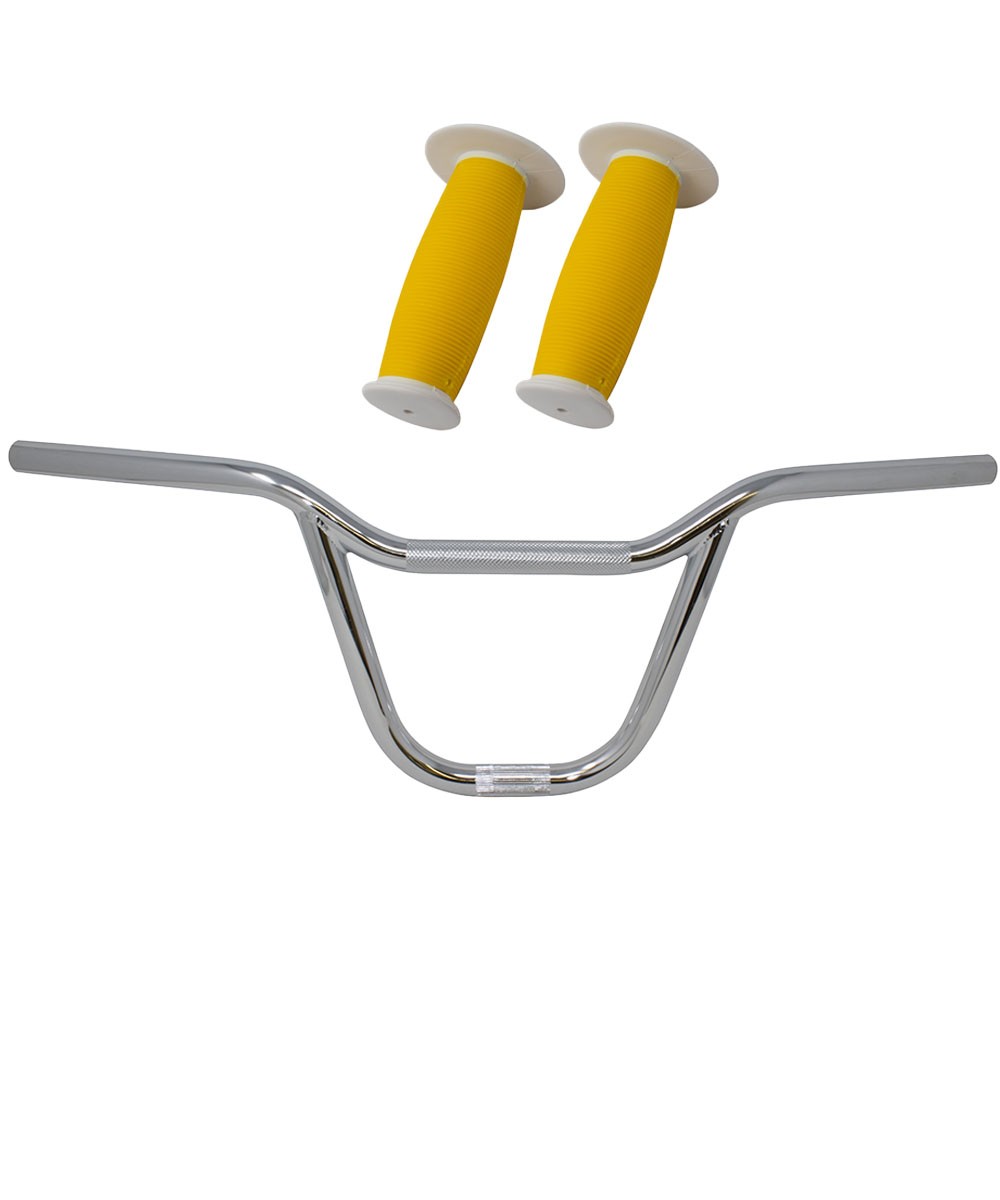 PRO+ 208 Chrome Handlebar & Yellow/White Mushroom Grips