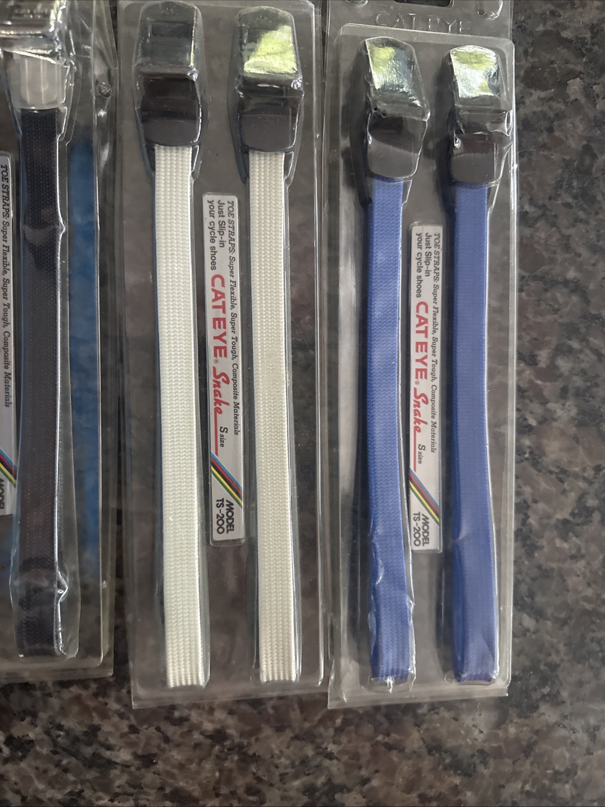 NOS Cat Eye Snake TS-200 Vintage Bike Toe Clip Straps – Blue,yellow,white,black