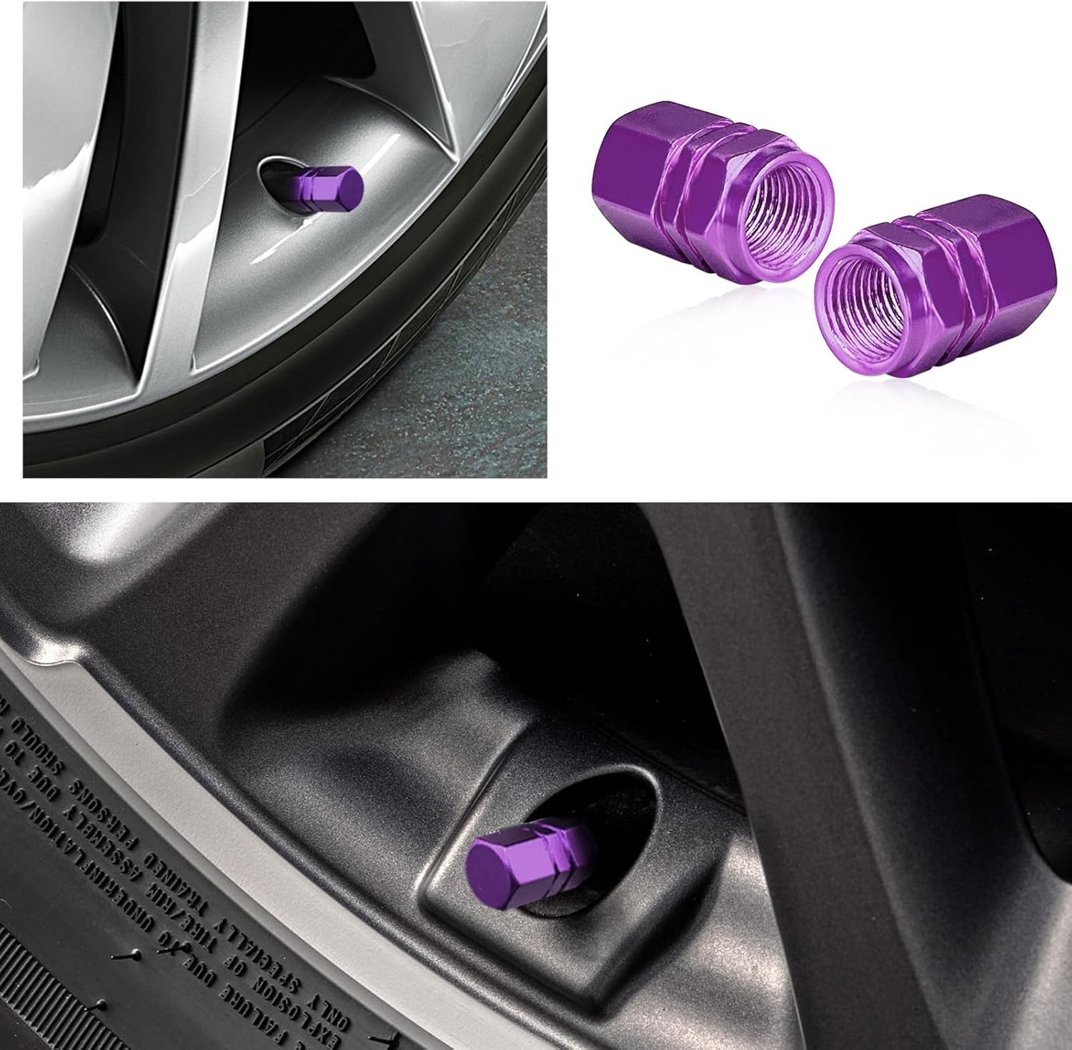 8 PCS Car Tire Valve Stem Caps, Aluminum Alloy Wheel Valve Covers wit…(Purple)