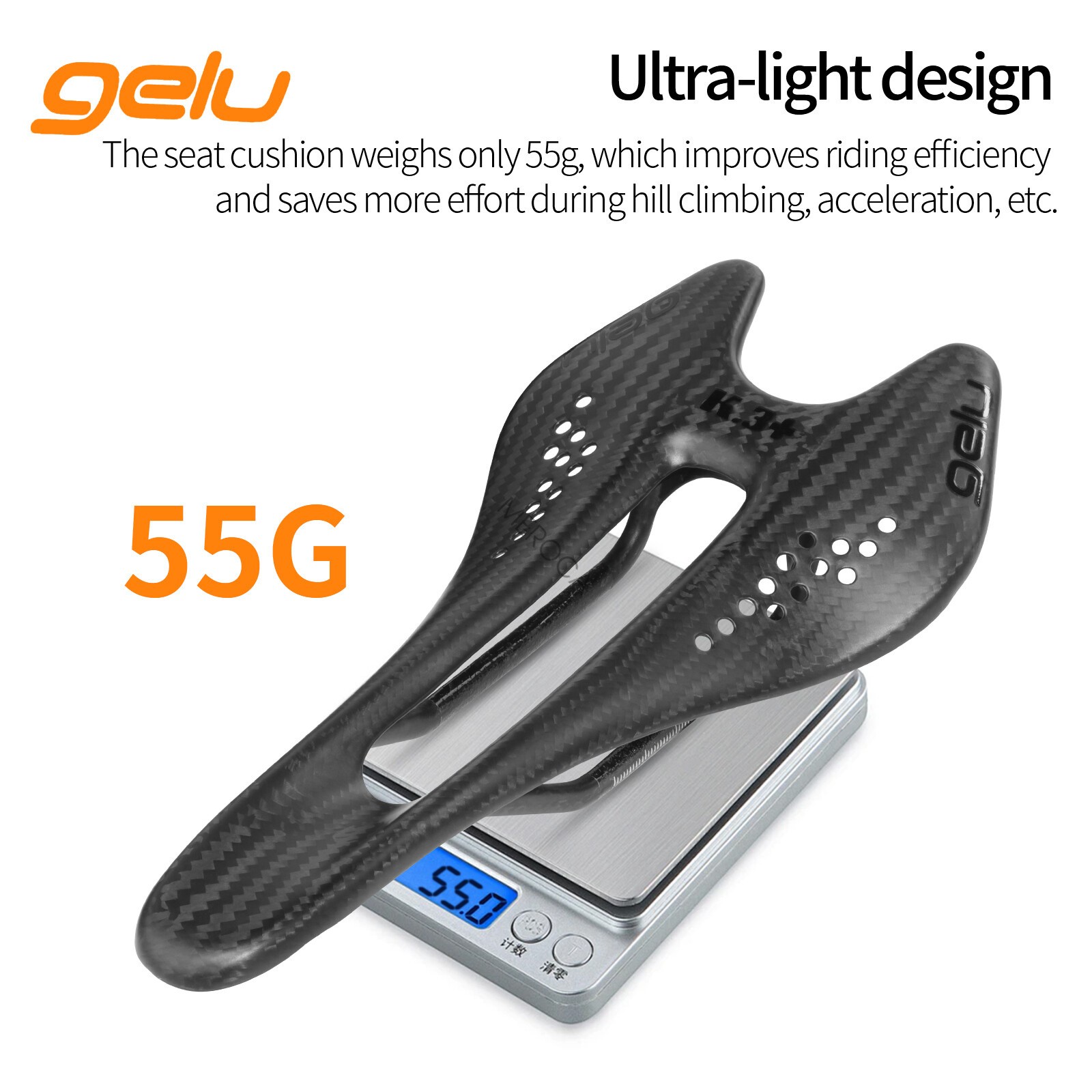 GELU Full Carbon Road Bike Saddle Bicycle Racing Seat Breathable ULTRALIGHT 55G