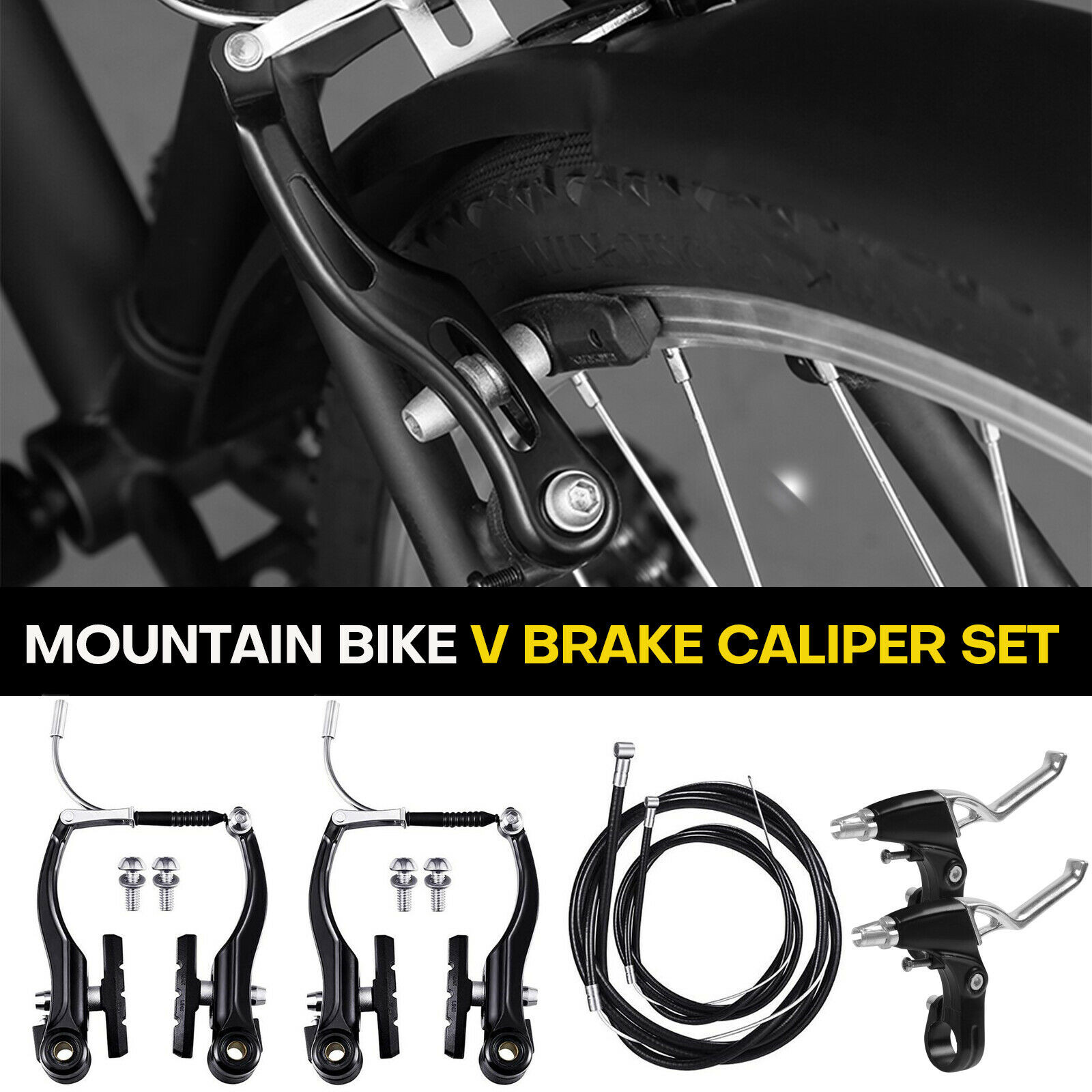 Mountain Bike V Brake Set Front and Rear MTB Hybrid Callipers Cables Lever Kit