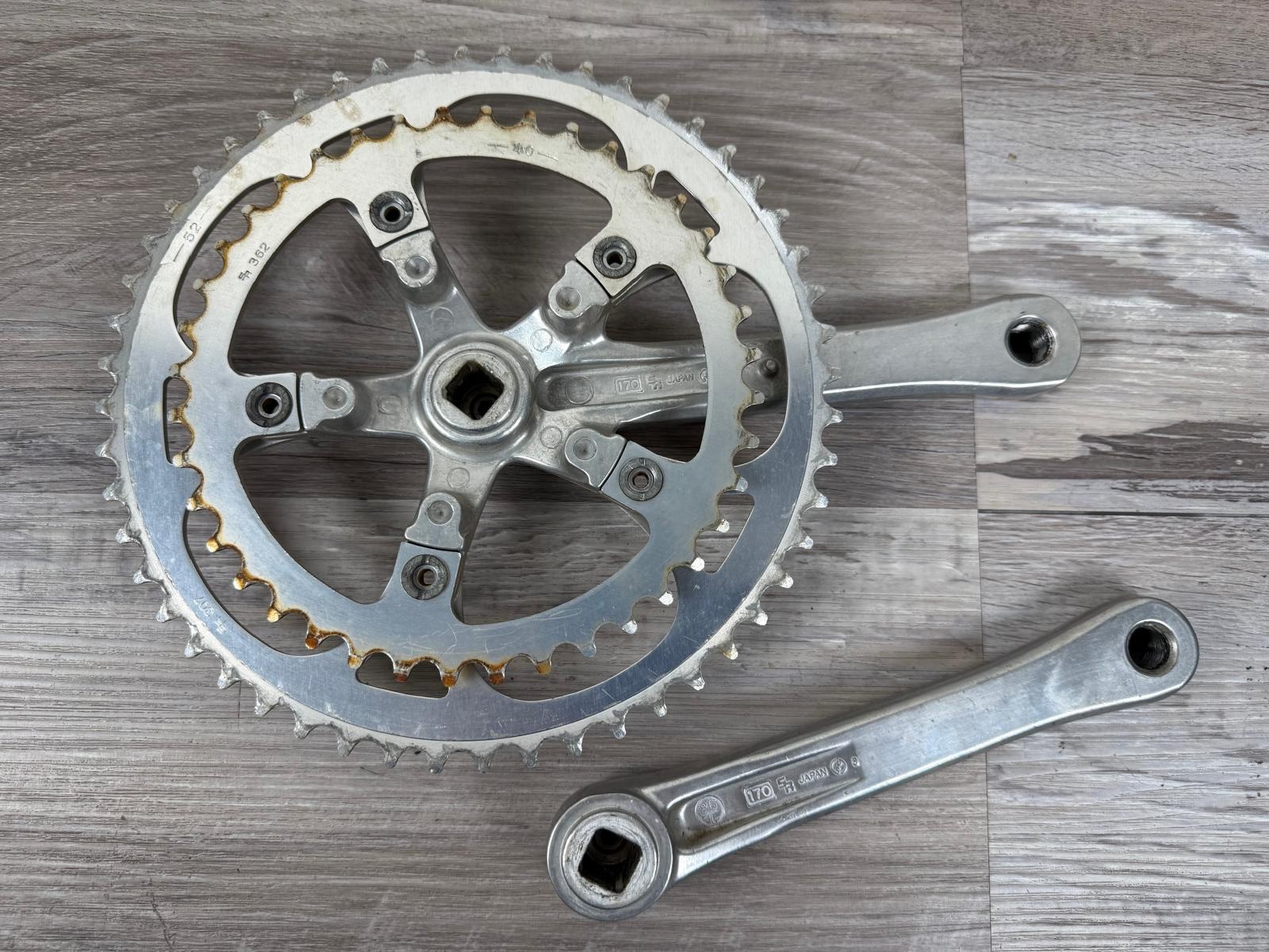 Vintage Sakae Crankset SA Double 110 BCD Square Taper Cranks 1980s Japan 40T 52T