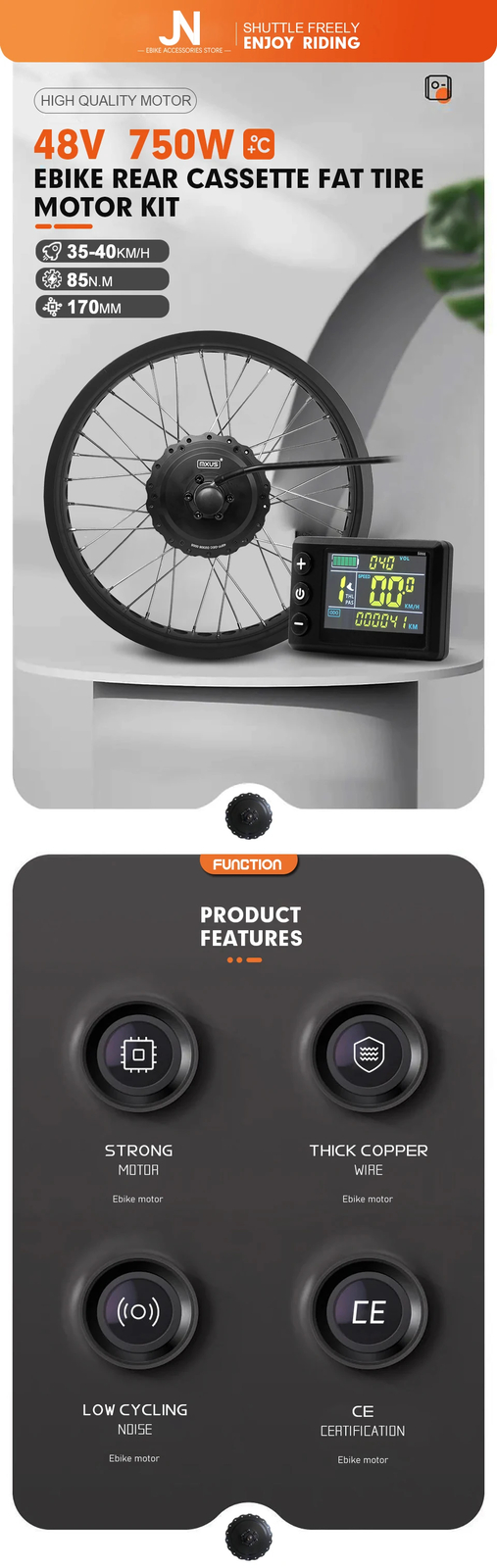 750W 20/24/26er Snow Ebike Fat Tire Rear Cassette Hub Motor Wheel Conversion Kit