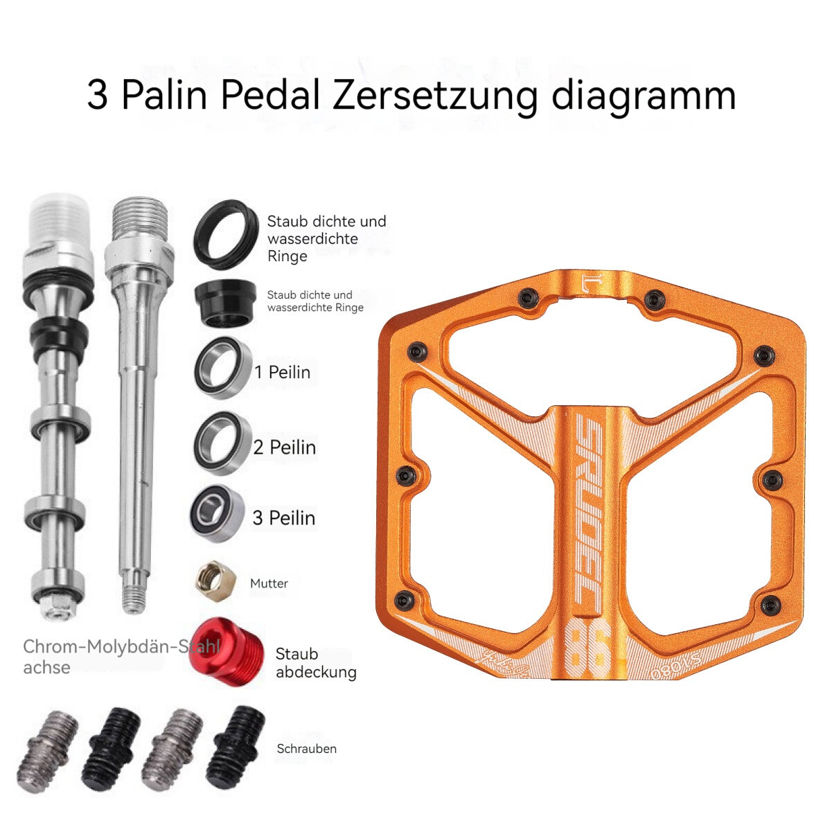 Wide CNC Aluminum Chrome Steel Bicycle Pedals 3 Bearings, Bicycle Platform