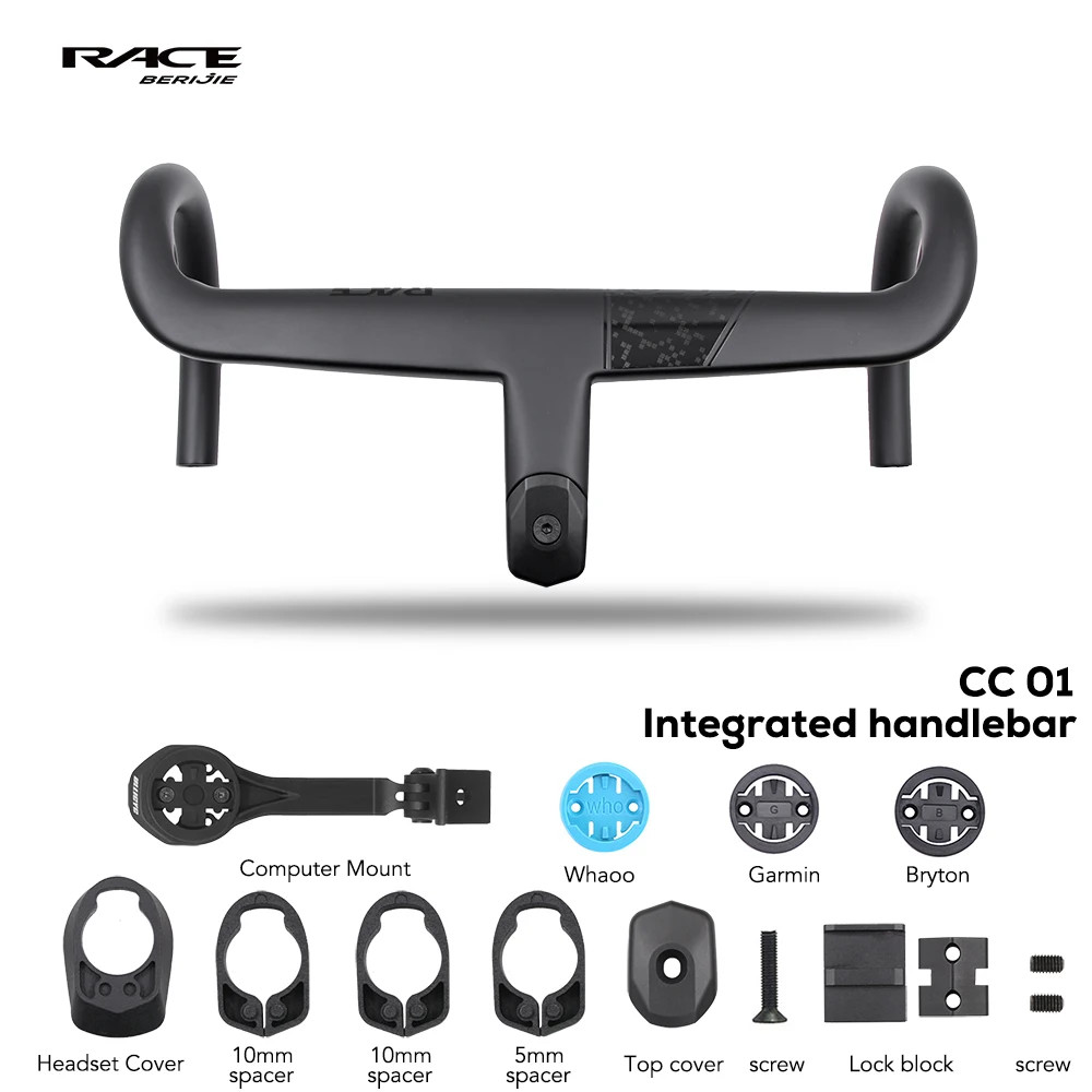 Carbon Road Bicycle Handlebar for Internal Cable Integrated Cockpit 370mm-430mm