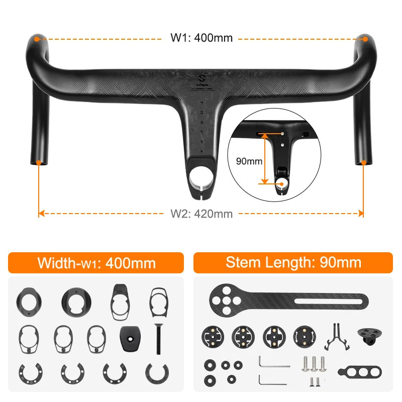 TOSEEK Carbon Fiber Integrated Road Bike Handlebar T800 360-420mm