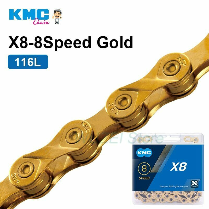 KMC X8 Road MTB Mountain Bike Gold Chain 6/7/8 Speed Bicycle 116L For Shimano US