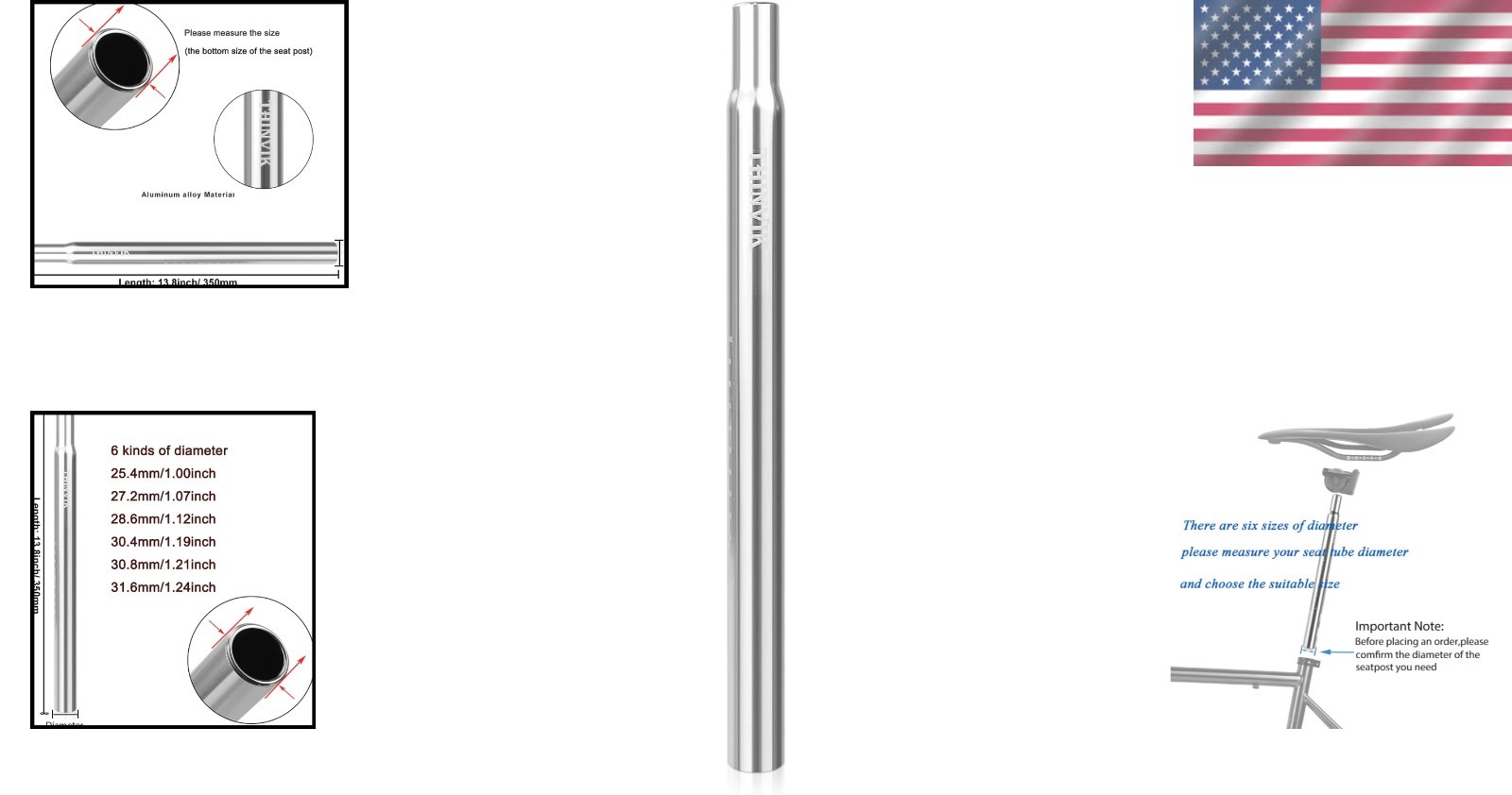 Versatile 350mm Bike Seat Post with Multiple Diameter Options for Perfect Fit