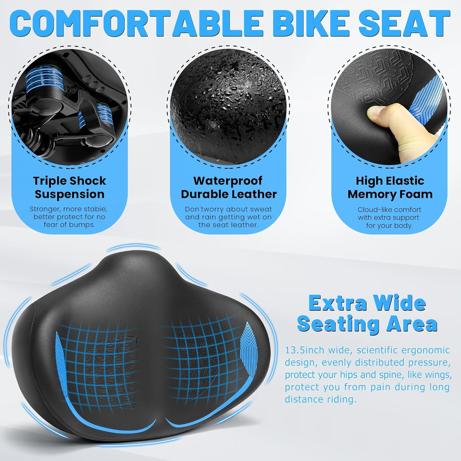 CDYWD Noseless Oversized Bike Seat for Men Women Comfort, Extra Wide Padded Bicy