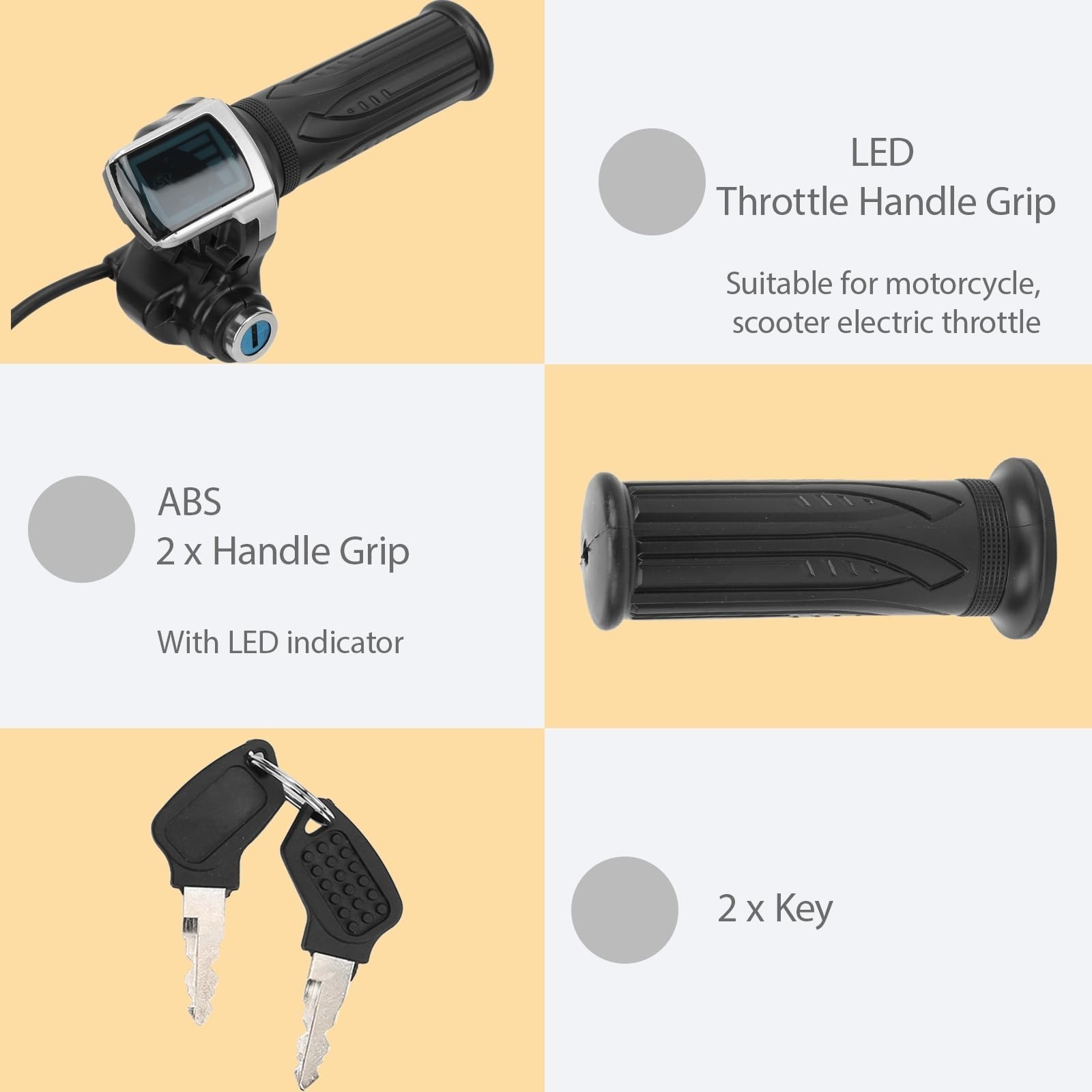 48V Twist Throttle for Electric Bikes with LED Display & Key Lock