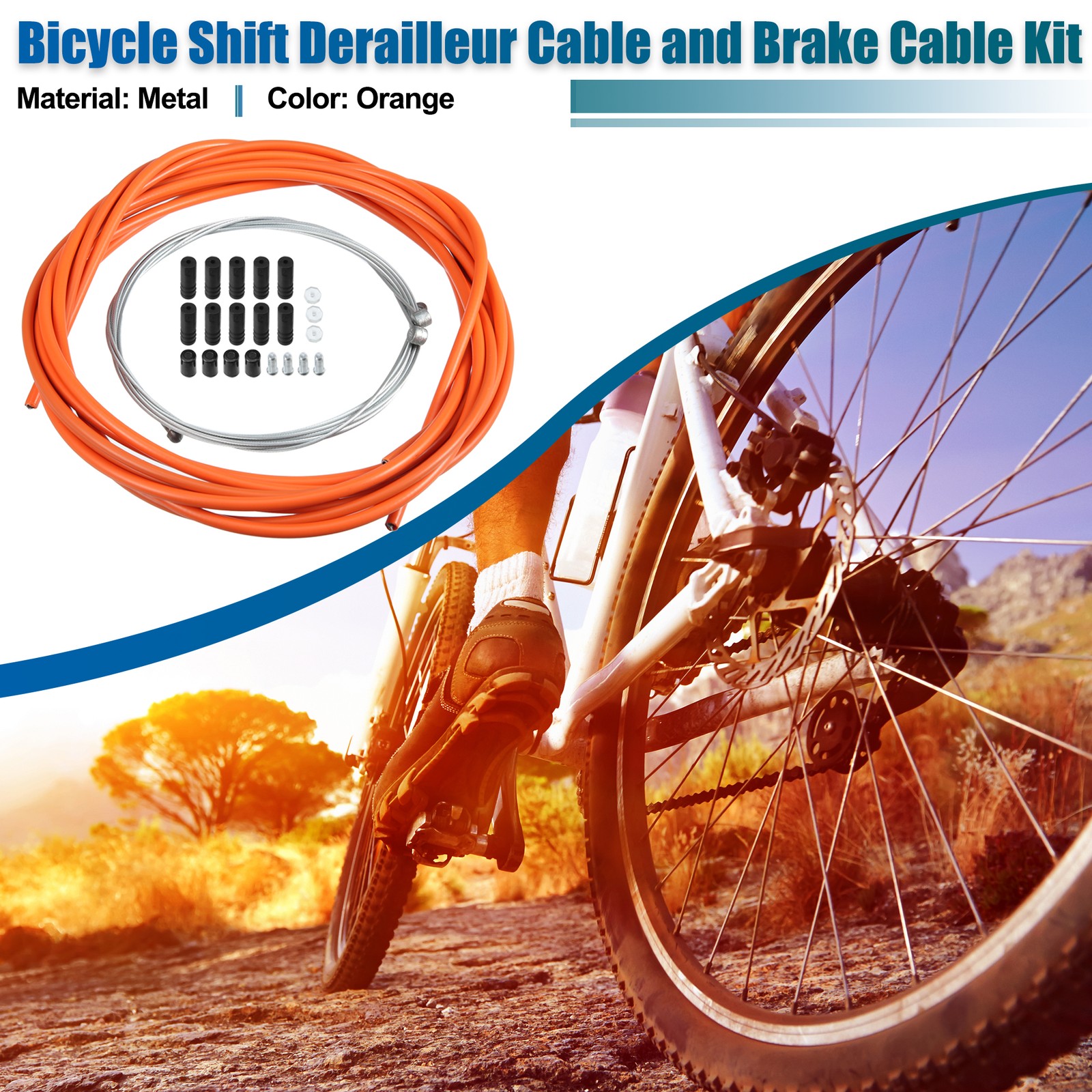 1 Set Universal Bicycle Shift Derailleur Cable and Brake Cable Kit Orange