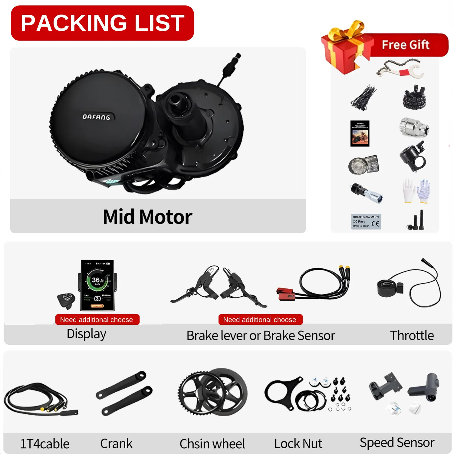 Bafang BBS02B 48V 500W 68mm Mid Drive Motor DIY Ebike Conversion Kit W/ Battery