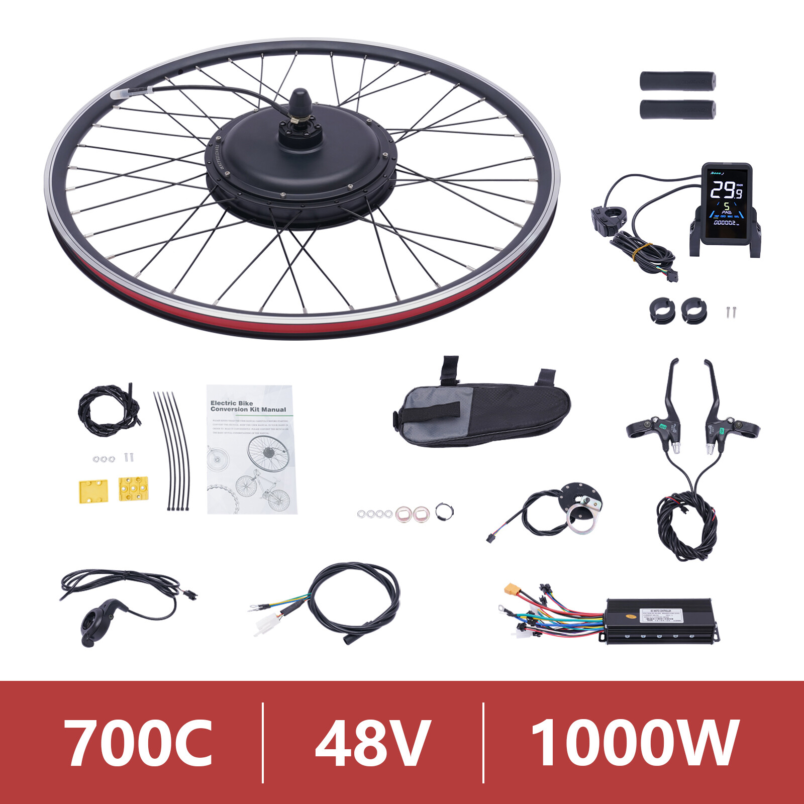 28″/29” Electric Bicycle Motor Conversion Kit Front/Rear Wheel E-Bike Hub w/ LCD
