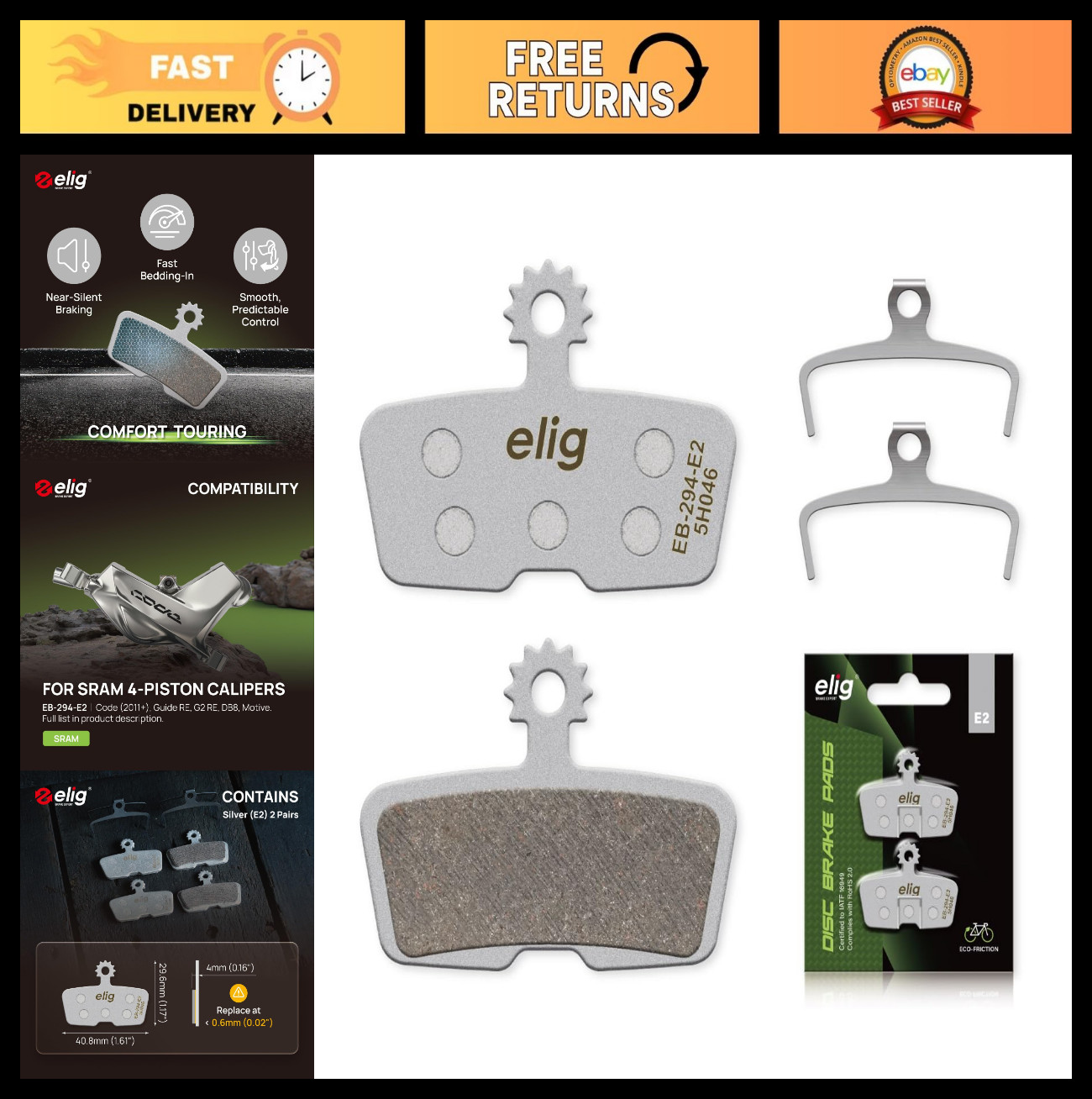 High-Performance Bike Disc Brake Pads for Avid SRAM Code, Guide RE, DB8, MTB/eMT