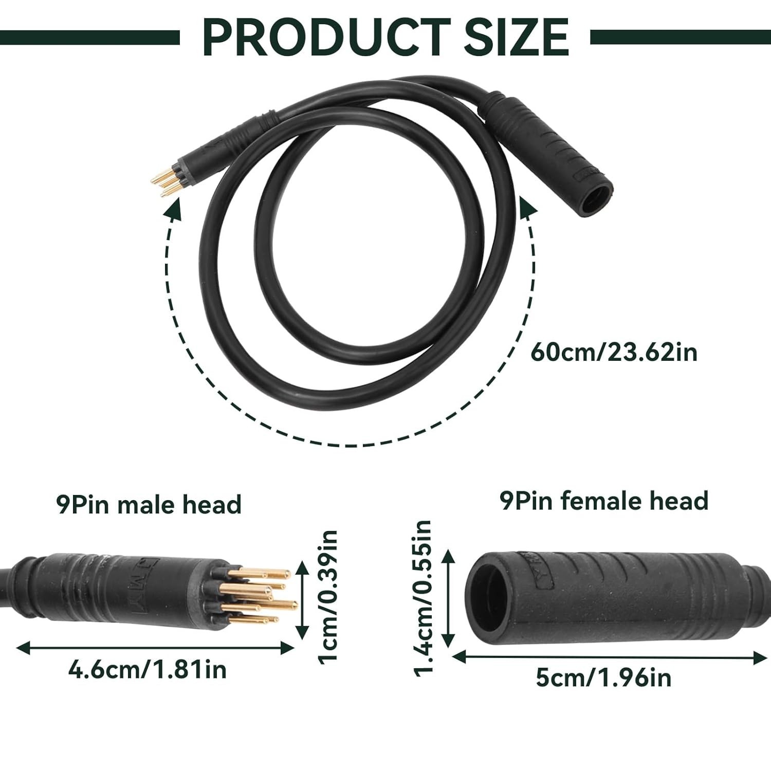 9 Pin E-Bike Motor Extension Cable, Waterproof Wheel Motor Extension Cable fo…