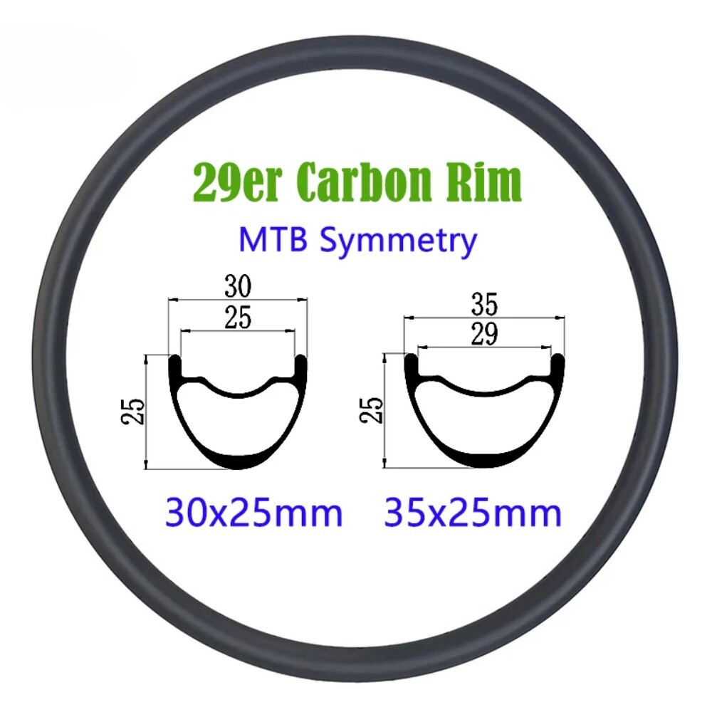 1 Pcs 29er MTB Carbon Rim 25mm Depth Symmetry 30mm 35mm Width Tubeless Hookless