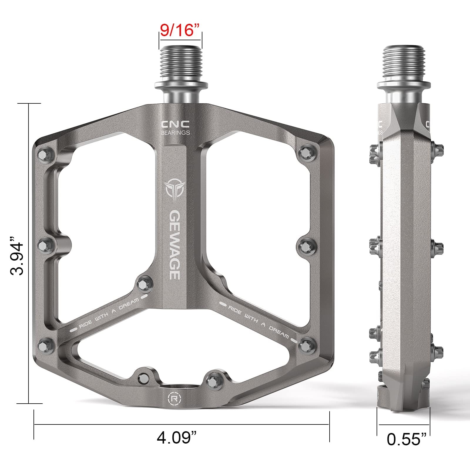 Road/Mountain Bike Pedals – 3 Bearings Bicycle Pedals – 9/16” CNC Machined