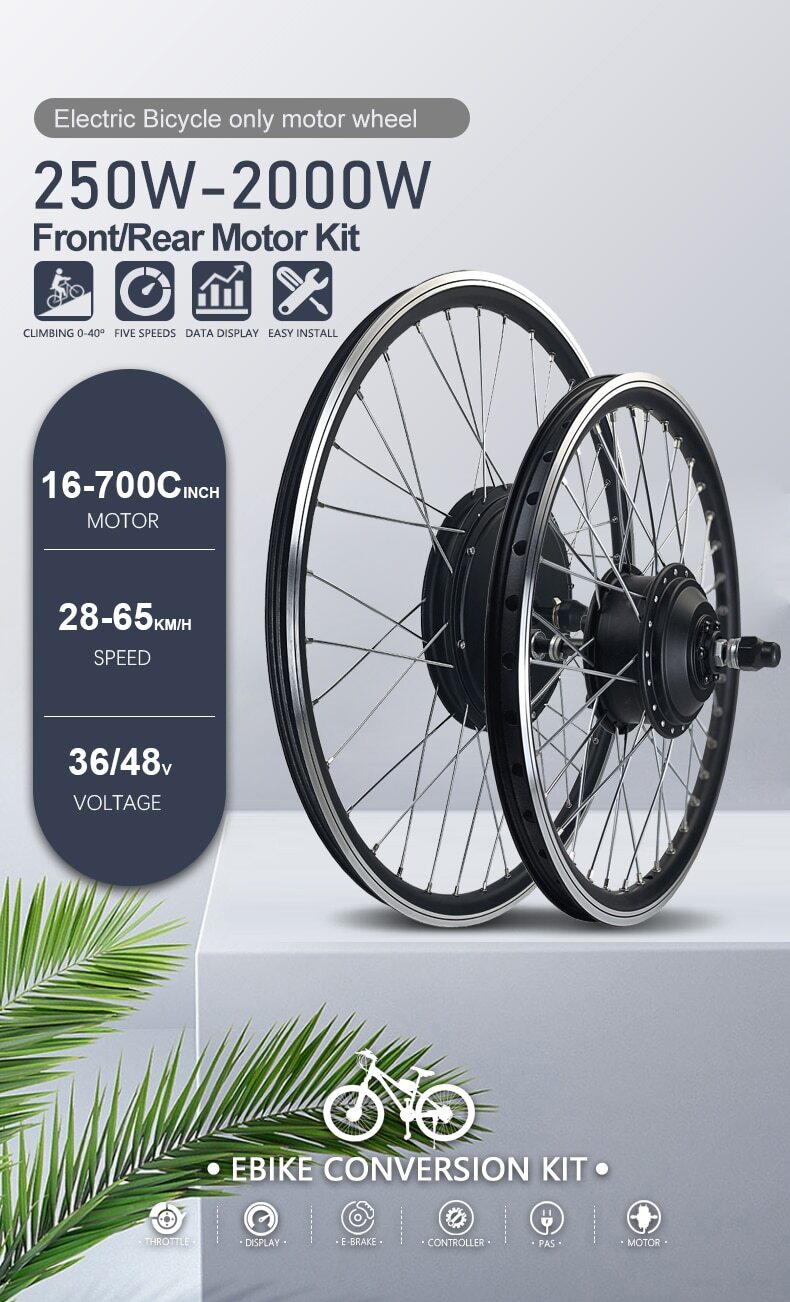 250W-2000W E-bike Conversion Kit 20-29inch/700C Front/Rear Only Motor Wheel