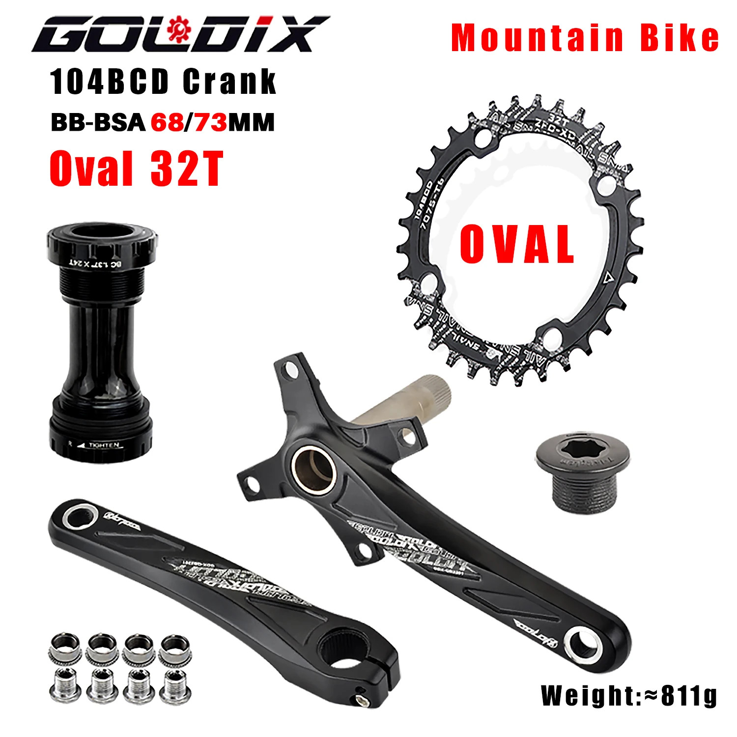 104BCD MTB Crankset 165/170/175mm 32T-38T Narrow Wide Chainring Alloy