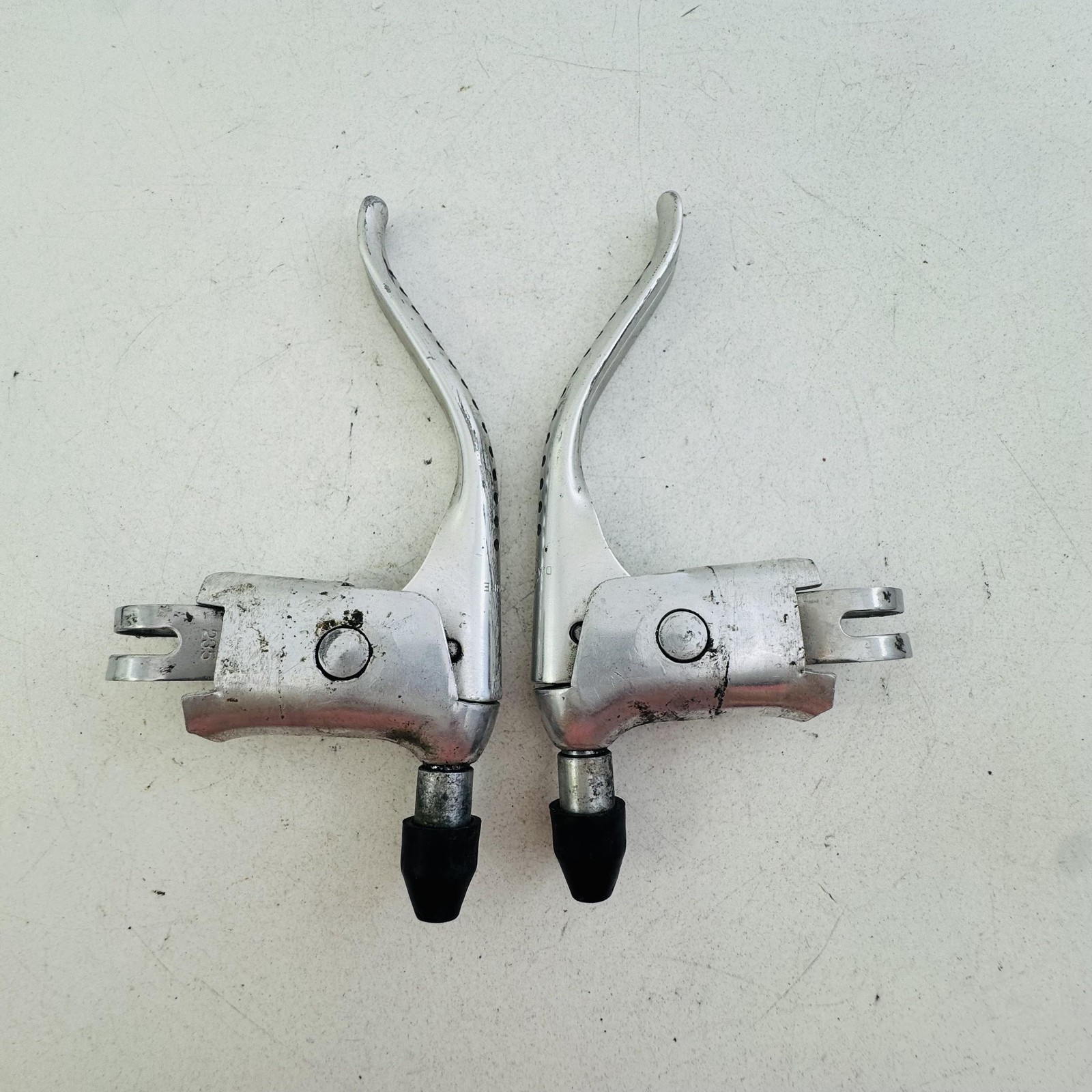 Vintage Dia-Compe Brake Levers Pair 4-Finger Drilled Flat Bar Silver Bike A98