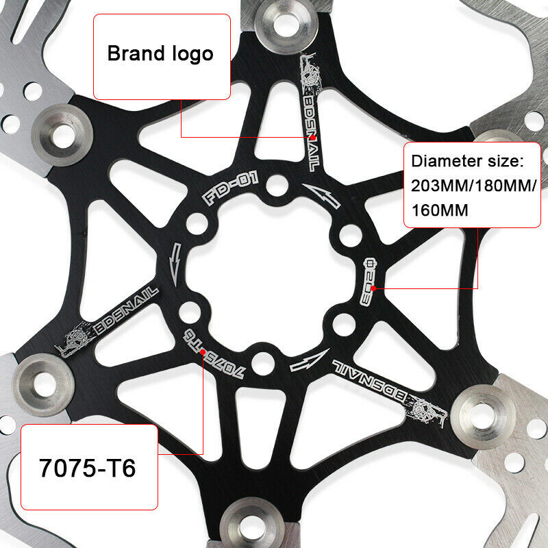 SNAIL Bicycle Disc Brake Rotor MTB Road Bike Floating Rotor 160/180/203mm 6 Bolt