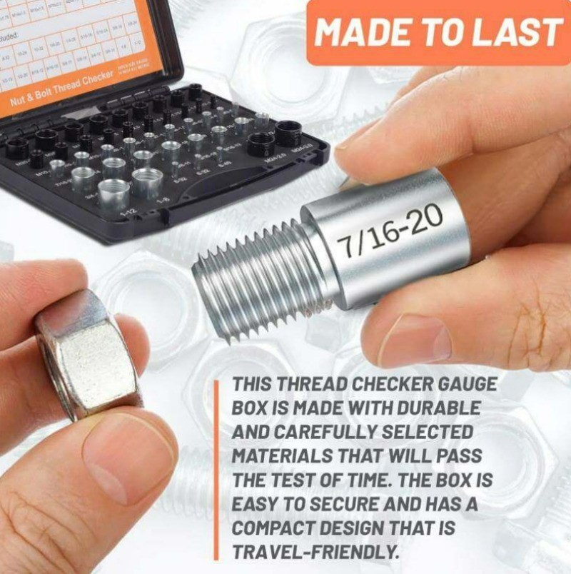 Inch & Metric Sizes Bolt/Nut Identifier 44pcs Nut/ Bolt Thread Checker Gauge Box